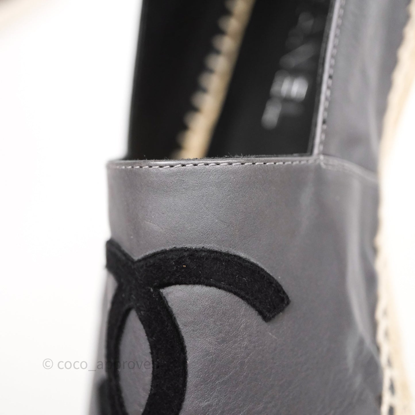 Chanel Espadrille Dark Grey/ Black Leather Size 37