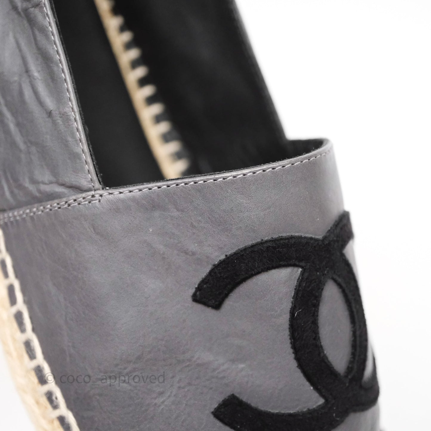 Chanel Espadrille Dark Grey/ Black Leather Size 37