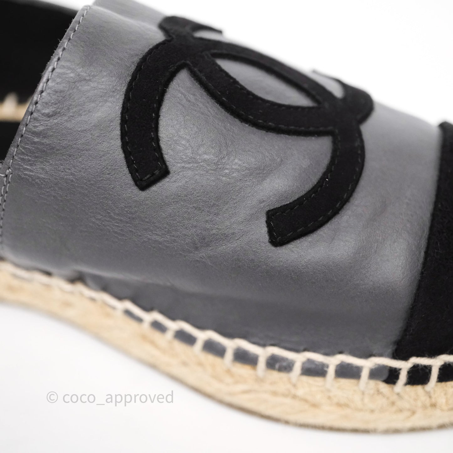 Chanel Espadrille Dark Grey/ Black Leather Size 37