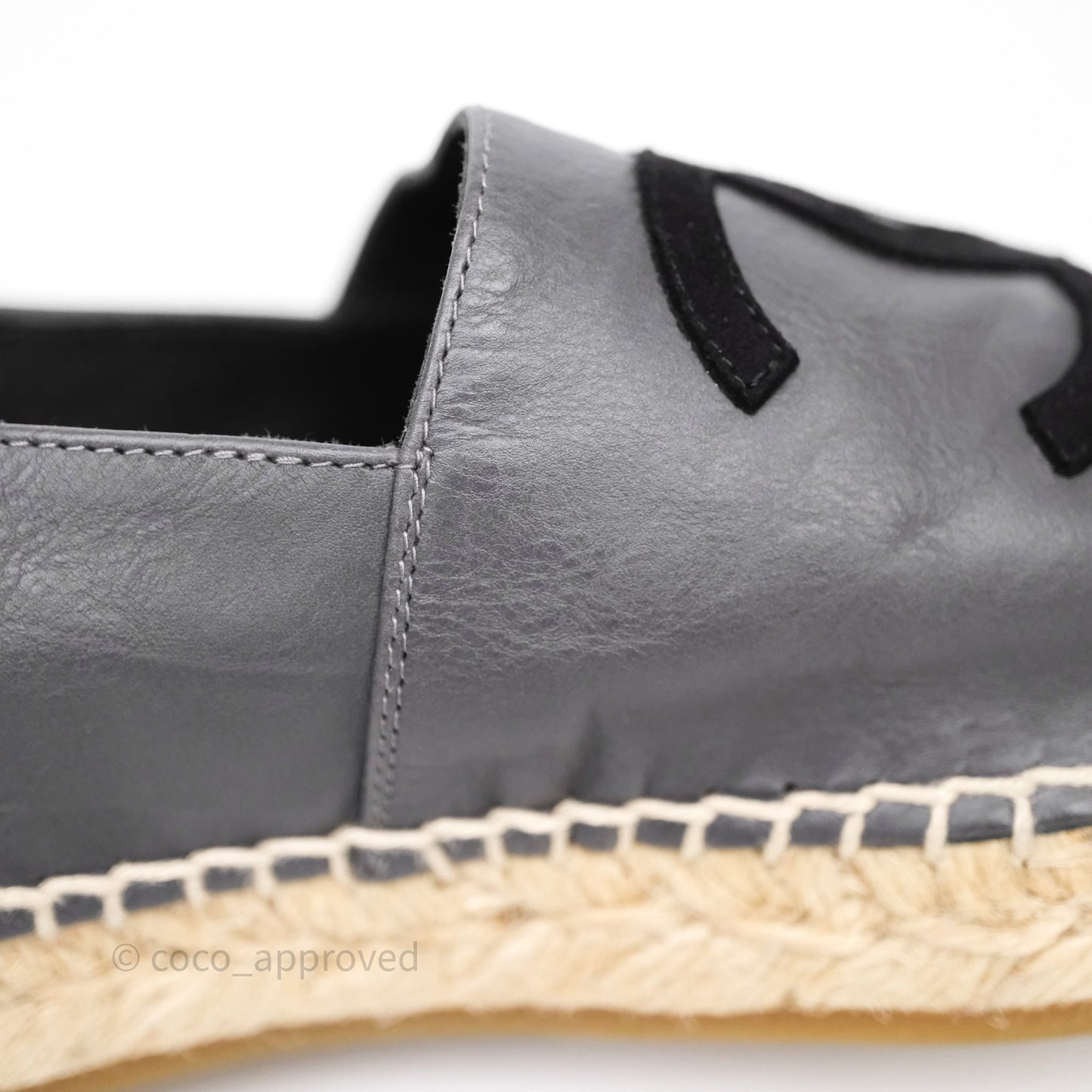 Chanel Espadrille Dark Grey/ Black Leather Size 37