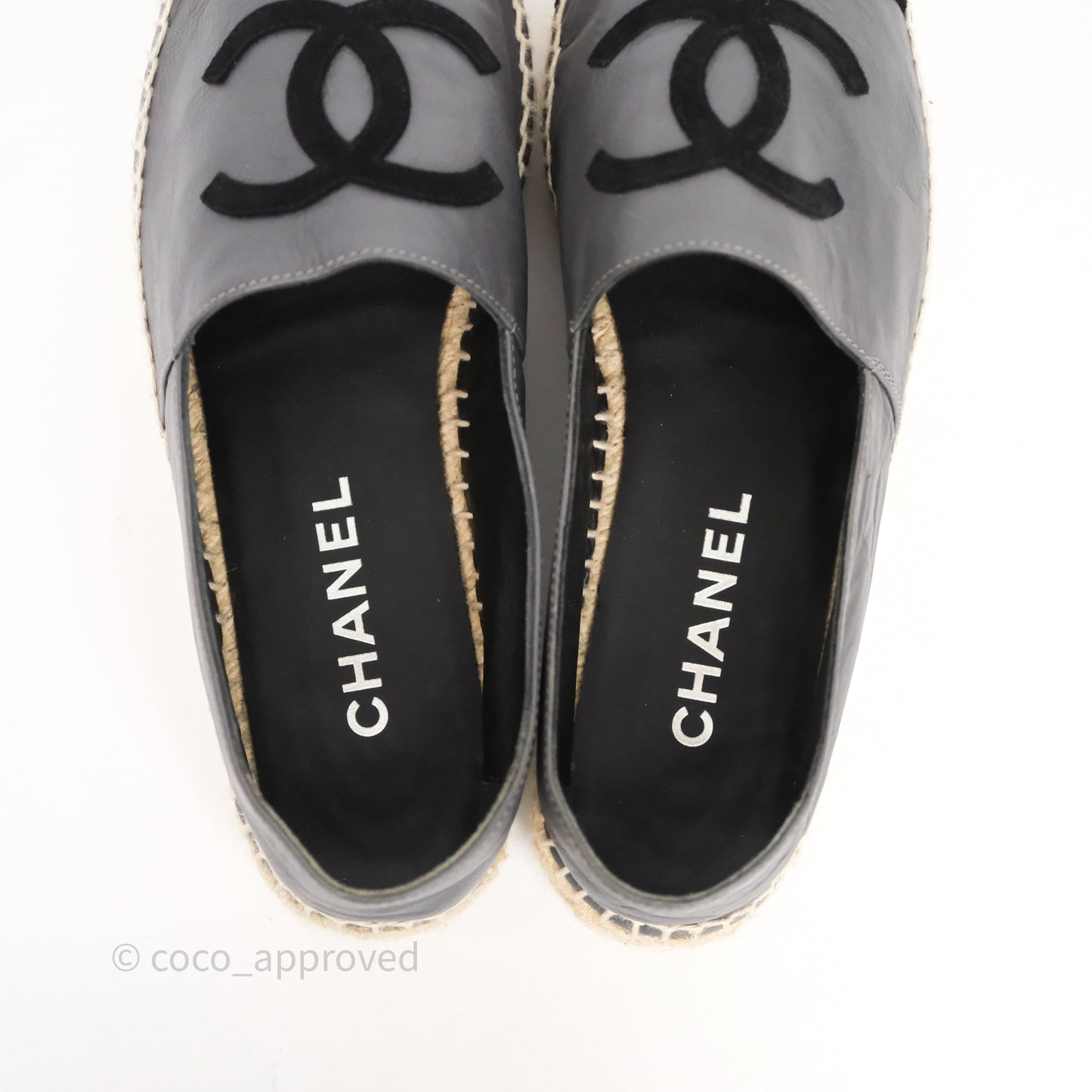 Chanel Espadrille Dark Grey/ Black Leather Size 37