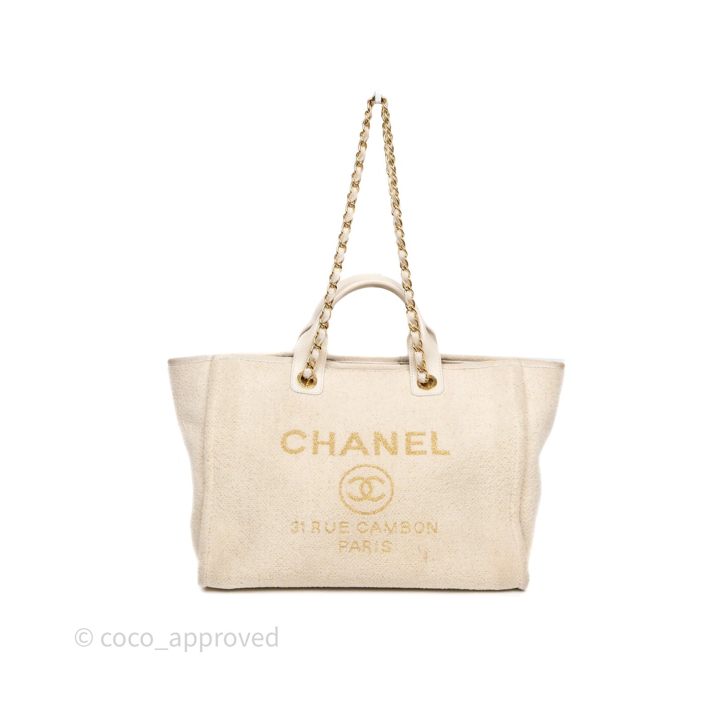 Chanel Large Deauville Ivory Lurex Boucle Gold Hardware 19A