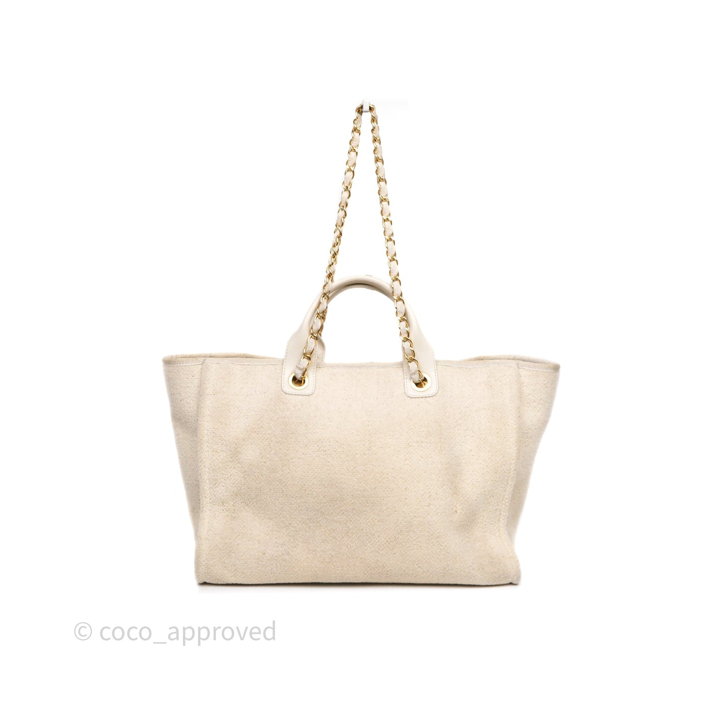 Chanel Large Deauville Ivory Lurex Boucle Gold Hardware 19A