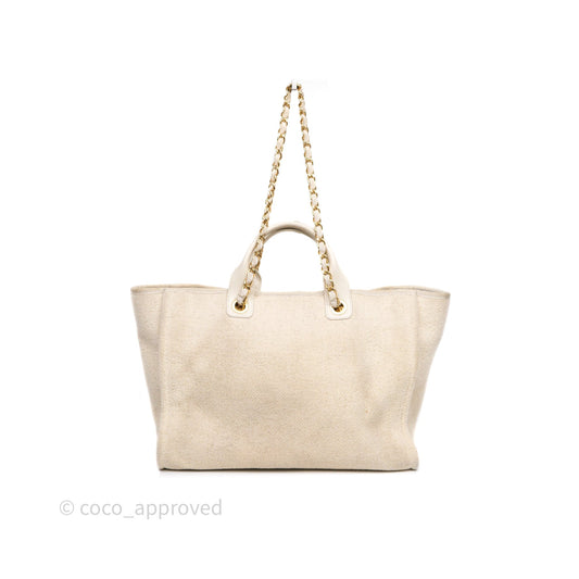 Chanel Large Deauville Ivory Lurex Boucle Gold Hardware 19A