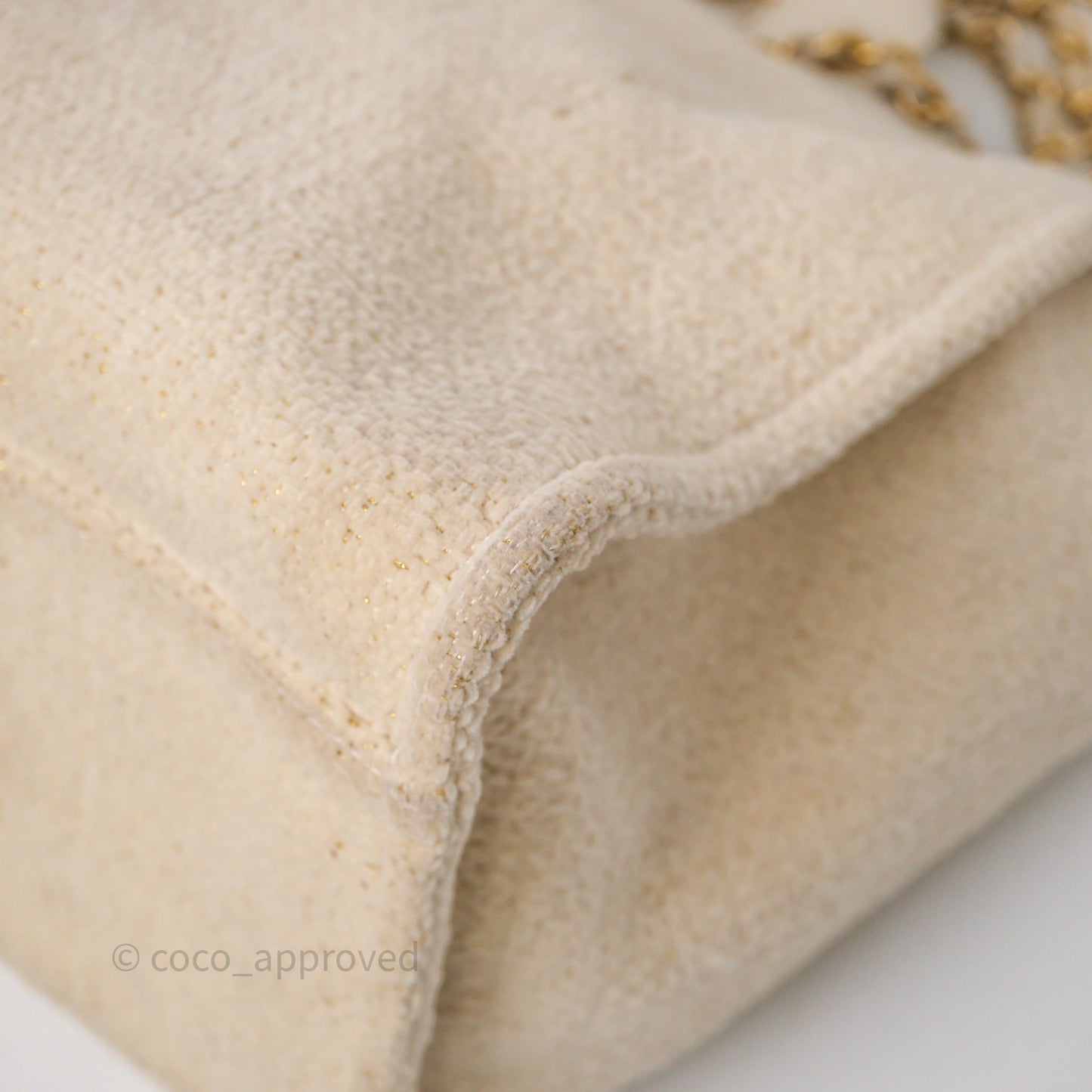 Chanel Large Deauville Ivory Lurex Boucle Gold Hardware 19A