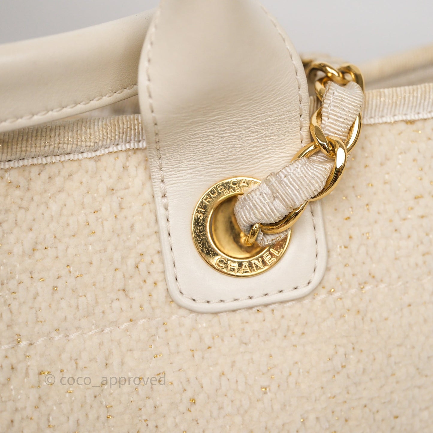 Chanel Large Deauville Ivory Lurex Boucle Gold Hardware 19A
