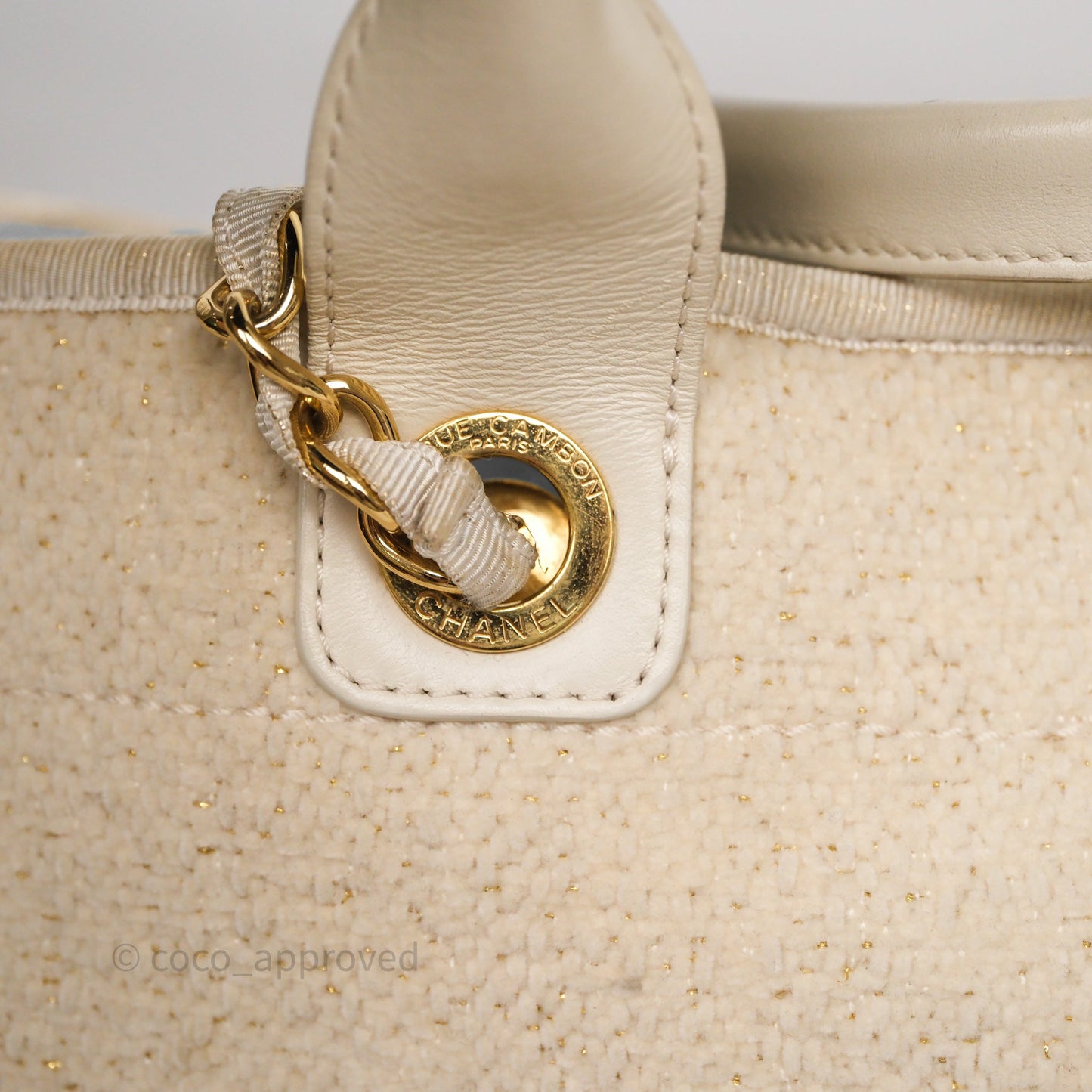 Chanel Large Deauville Ivory Lurex Boucle Gold Hardware 19A