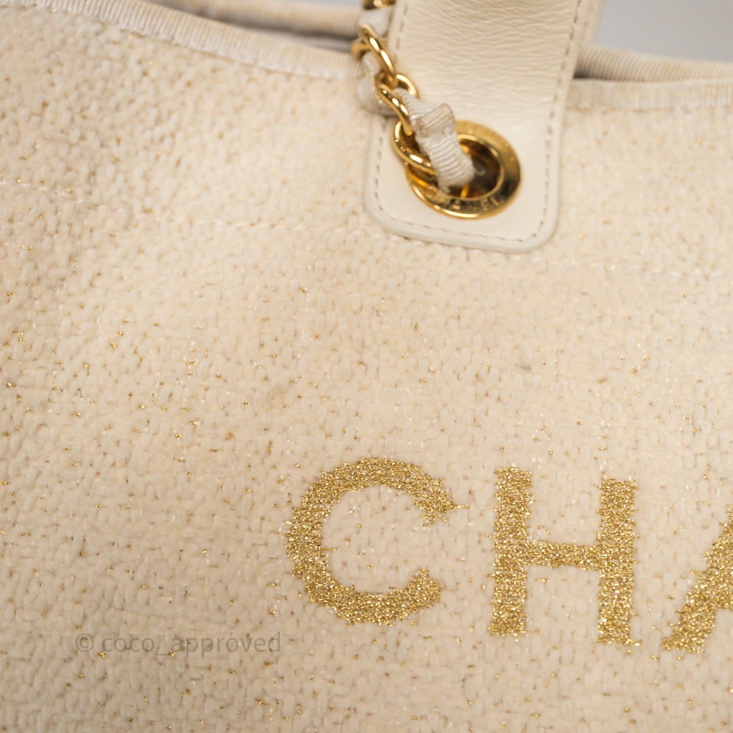 Chanel Large Deauville Ivory Lurex Boucle Gold Hardware 19A