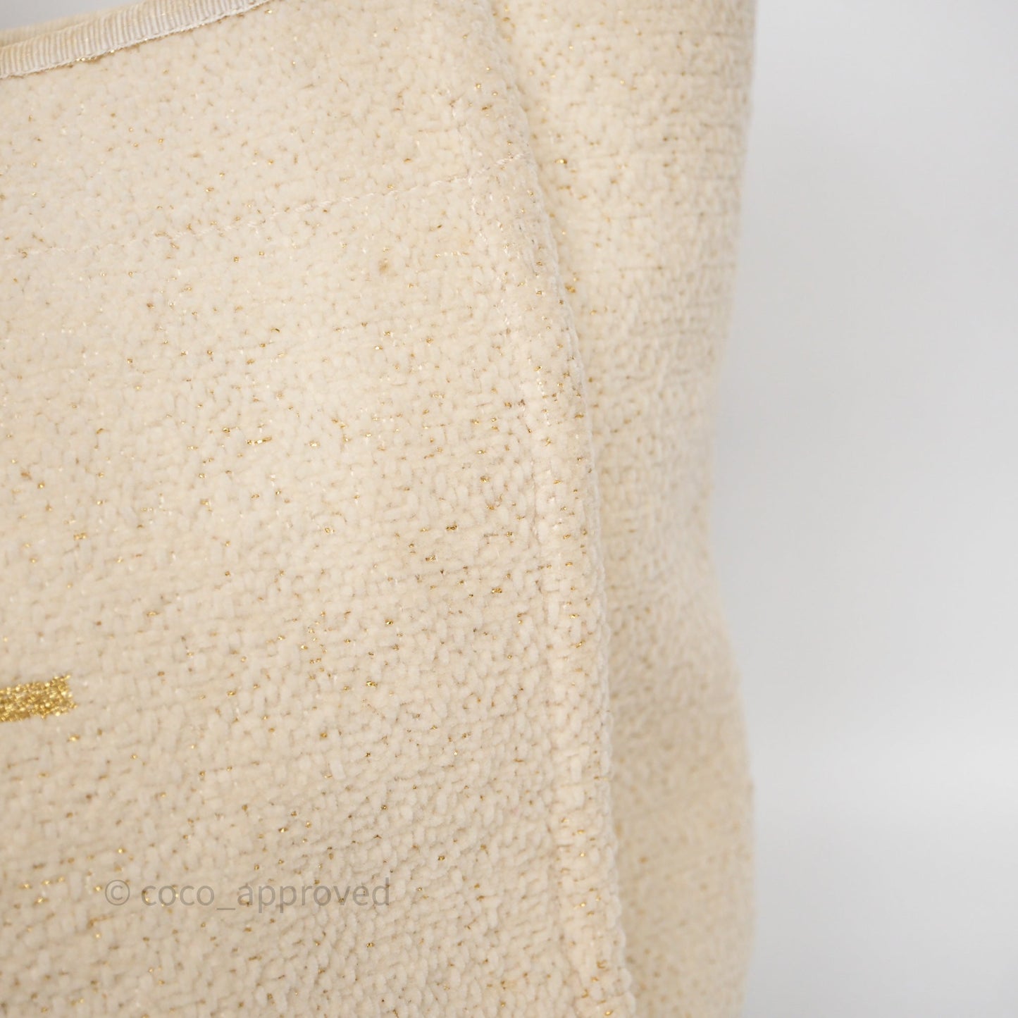 Chanel Large Deauville Ivory Lurex Boucle Gold Hardware 19A