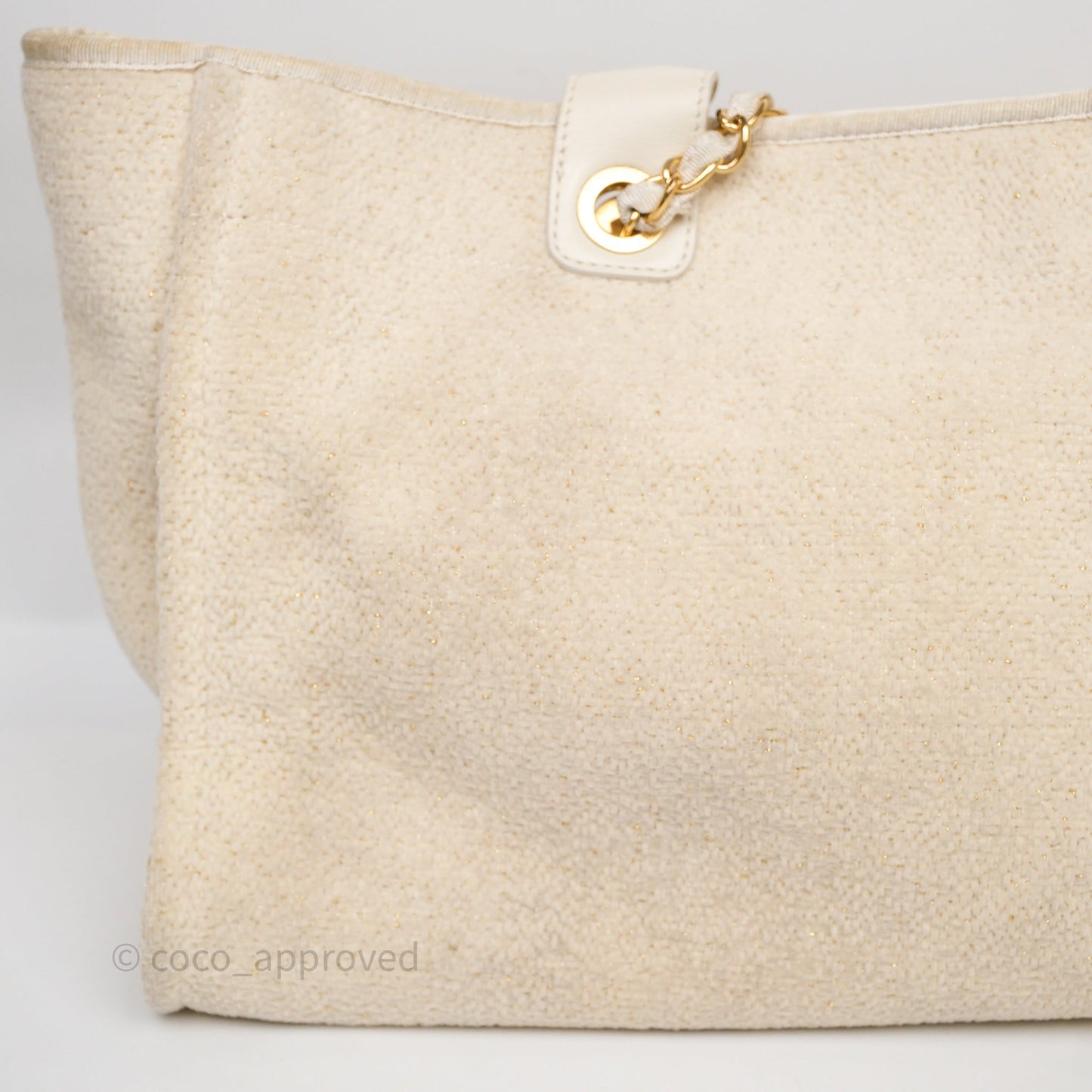 Chanel Large Deauville Ivory Lurex Boucle Gold Hardware 19A