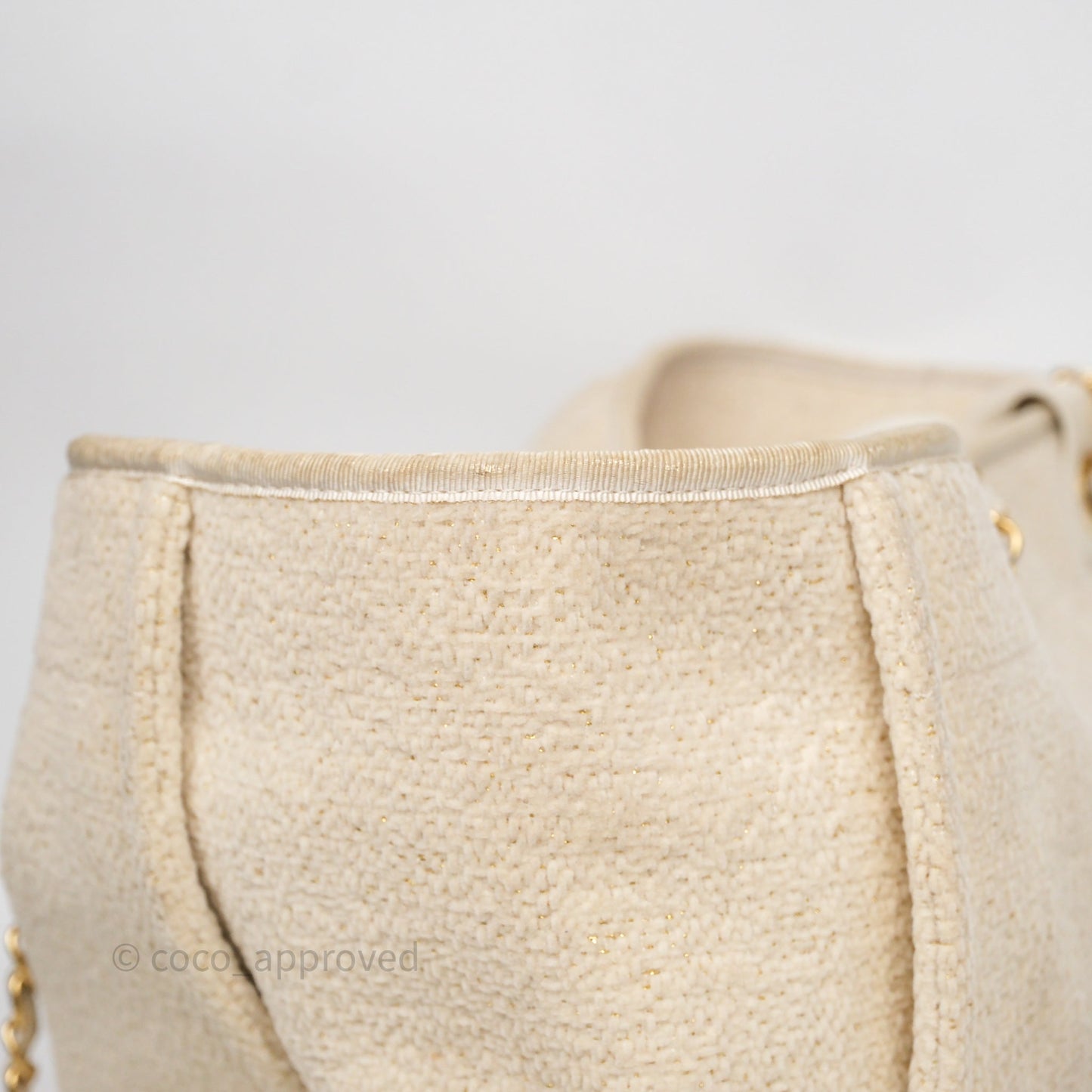 Chanel Large Deauville Ivory Lurex Boucle Gold Hardware 19A