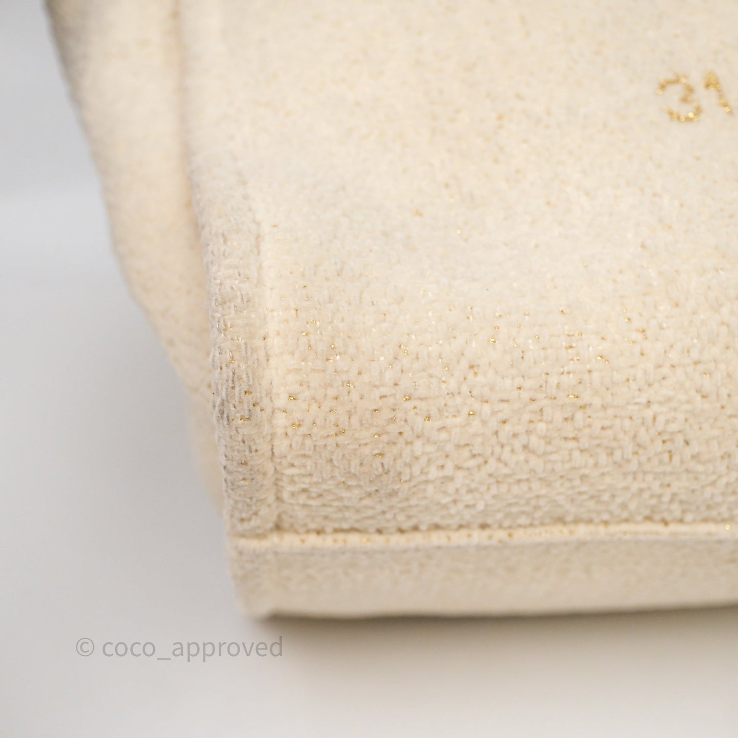 Chanel Large Deauville Ivory Lurex Boucle Gold Hardware 19A
