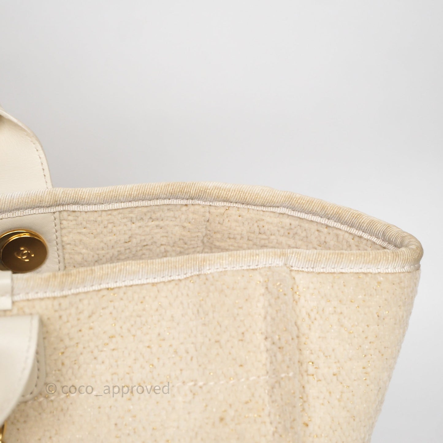 Chanel Large Deauville Ivory Lurex Boucle Gold Hardware 19A