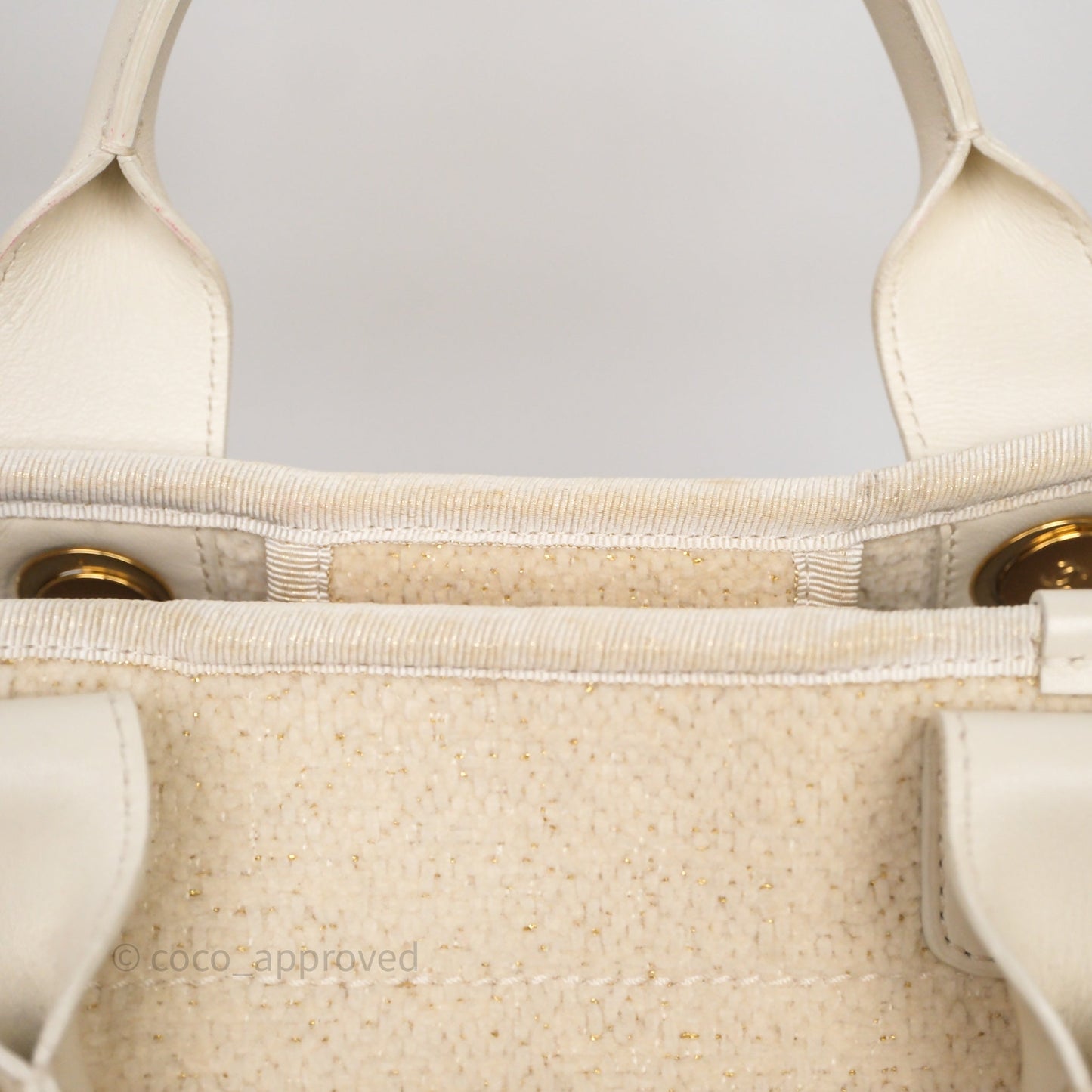 Chanel Large Deauville Ivory Lurex Boucle Gold Hardware 19A