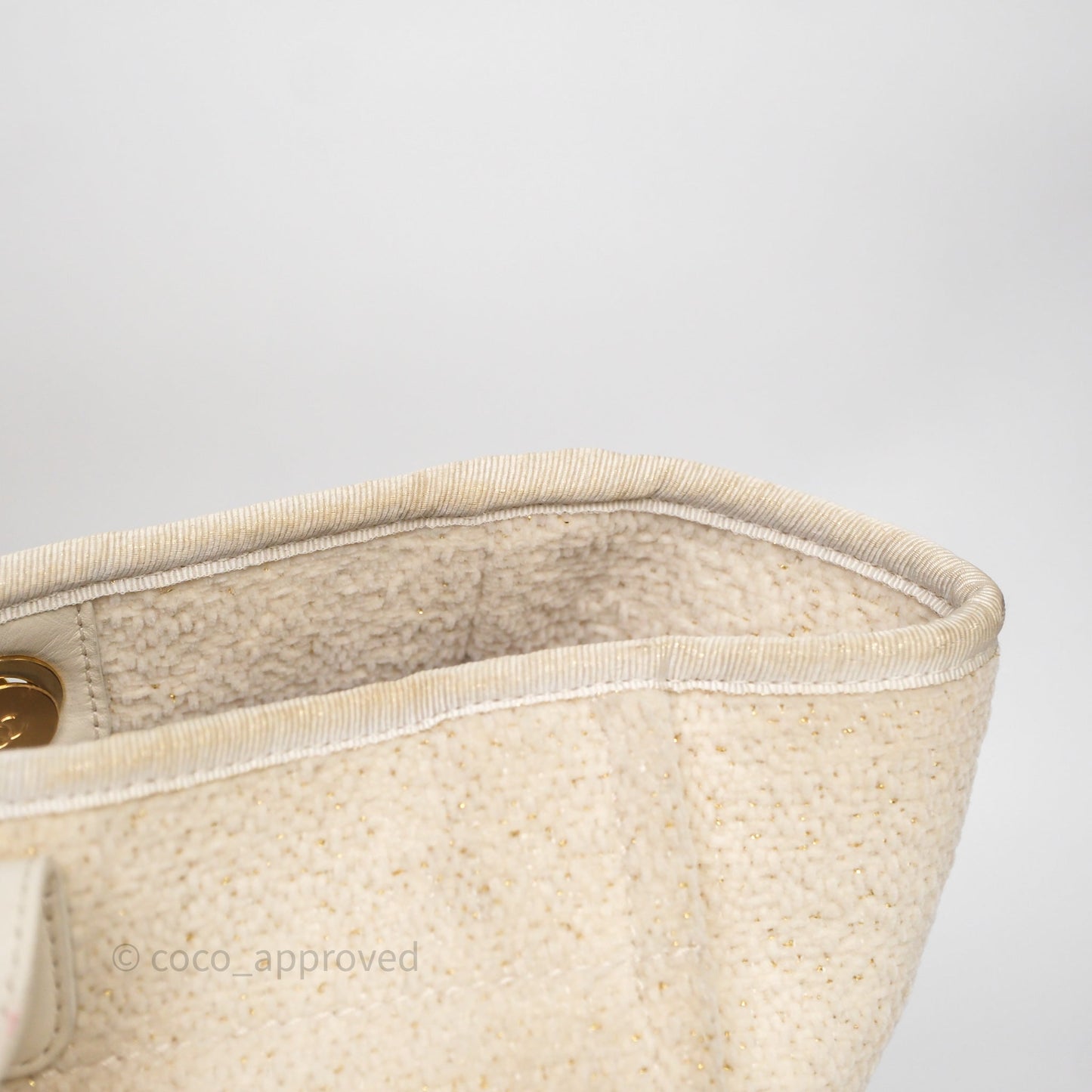 Chanel Large Deauville Ivory Lurex Boucle Gold Hardware 19A