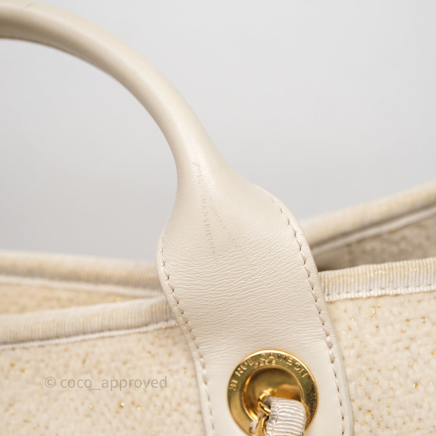 Chanel Large Deauville Ivory Lurex Boucle Gold Hardware 19A