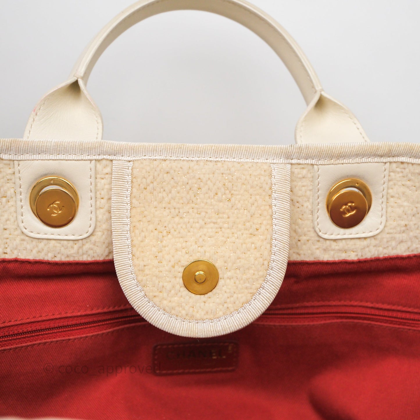 Chanel Large Deauville Ivory Lurex Boucle Gold Hardware 19A