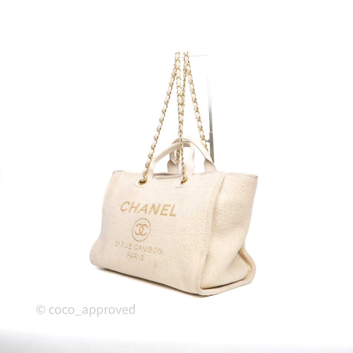 Chanel Large Deauville Ivory Lurex Boucle Gold Hardware 19A