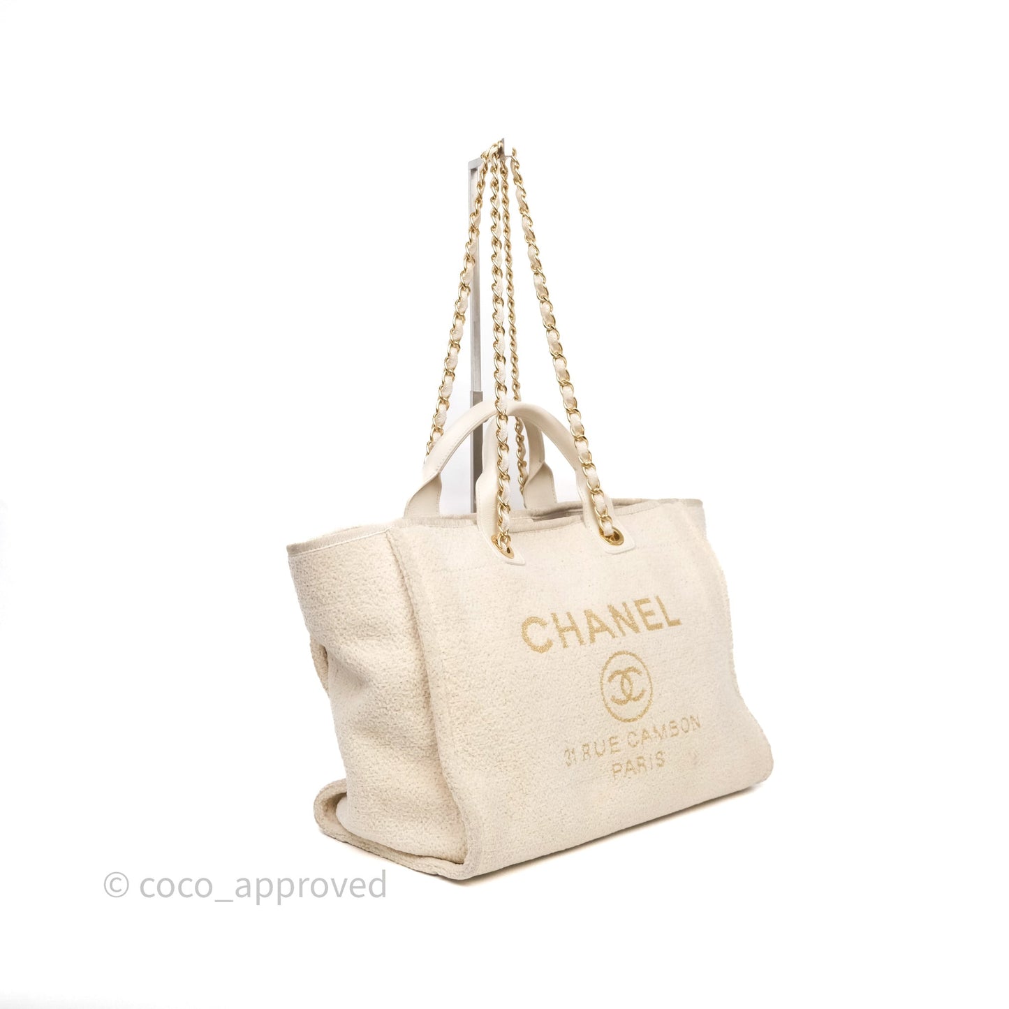 Chanel Large Deauville Ivory Lurex Boucle Gold Hardware 19A
