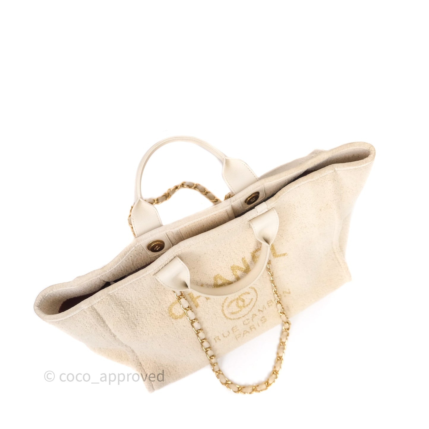 Chanel Large Deauville Ivory Lurex Boucle Gold Hardware 19A