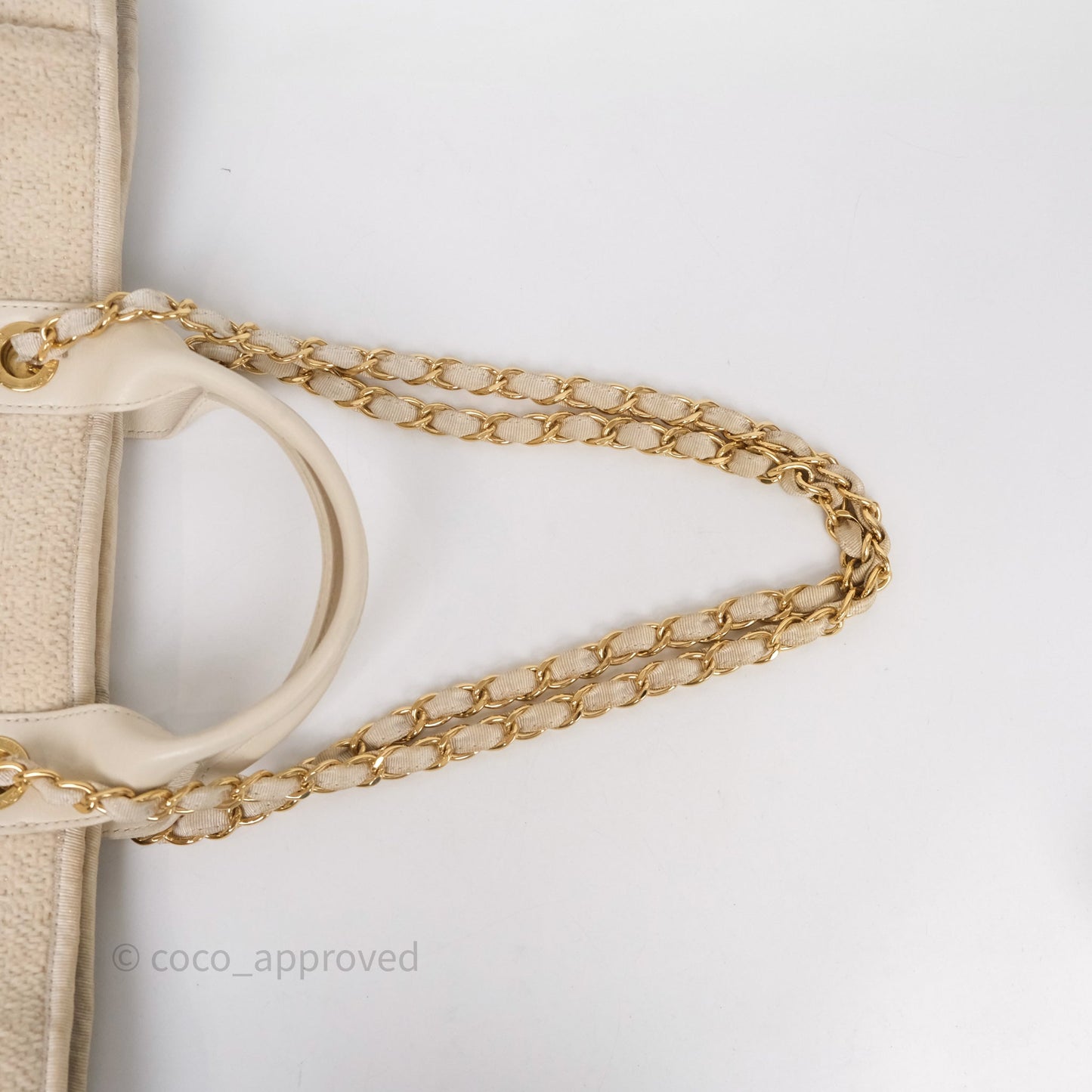 Chanel Large Deauville Ivory Lurex Boucle Gold Hardware 19A