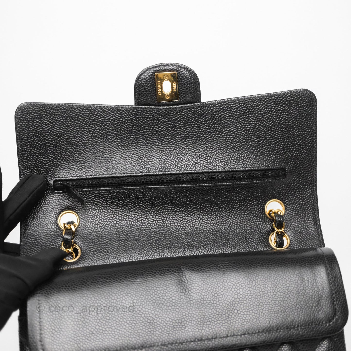 Chanel Classic M/L Medium Flap Quilted Black Caviar Gold Hardware