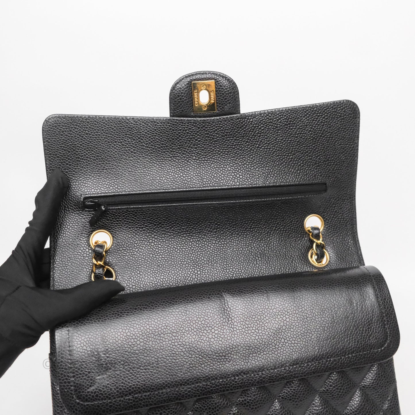 Chanel Classic M/L Medium Flap Quilted Black Caviar Gold Hardware