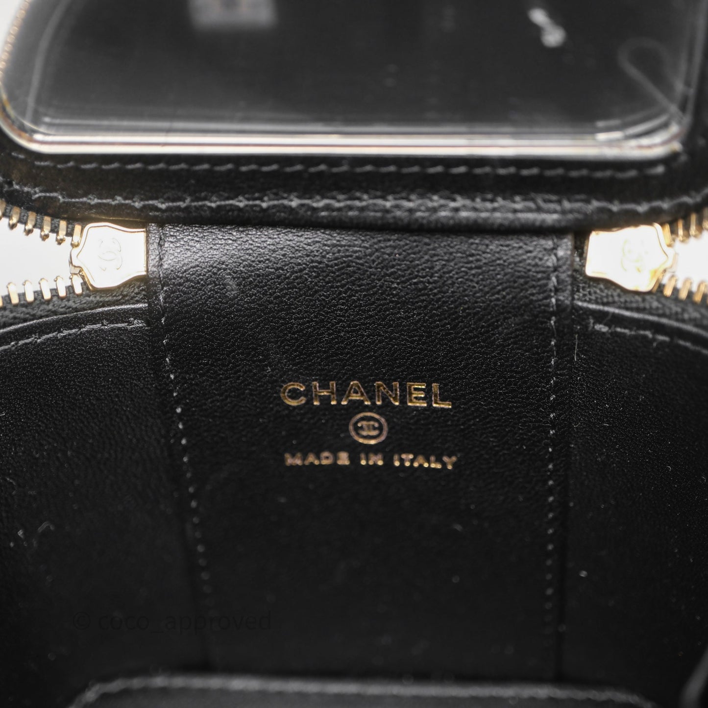 Chanel Mini Vanity With Double Chain Black Lambskin Aged Gold Hardware