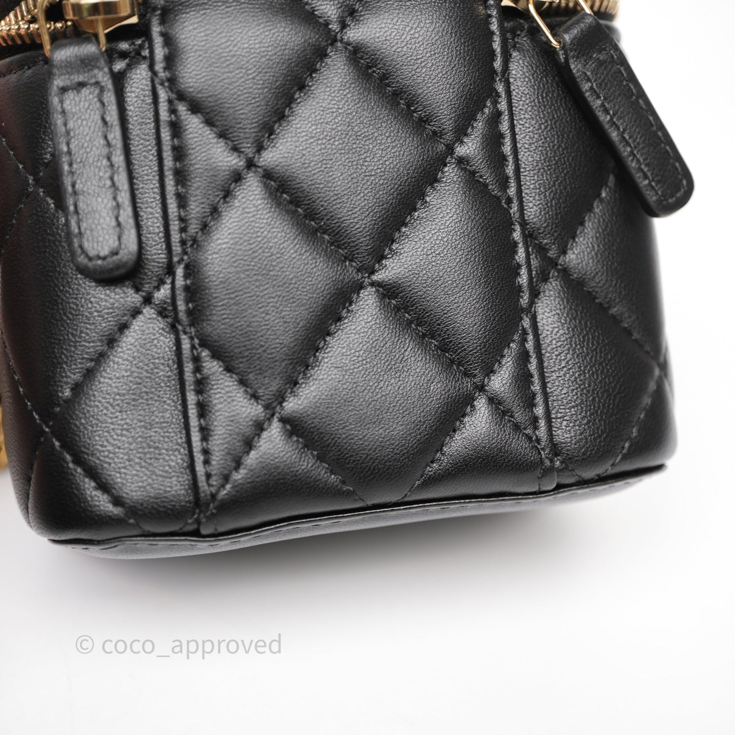 Chanel Mini Vanity With Double Chain Black Lambskin Aged Gold Hardware