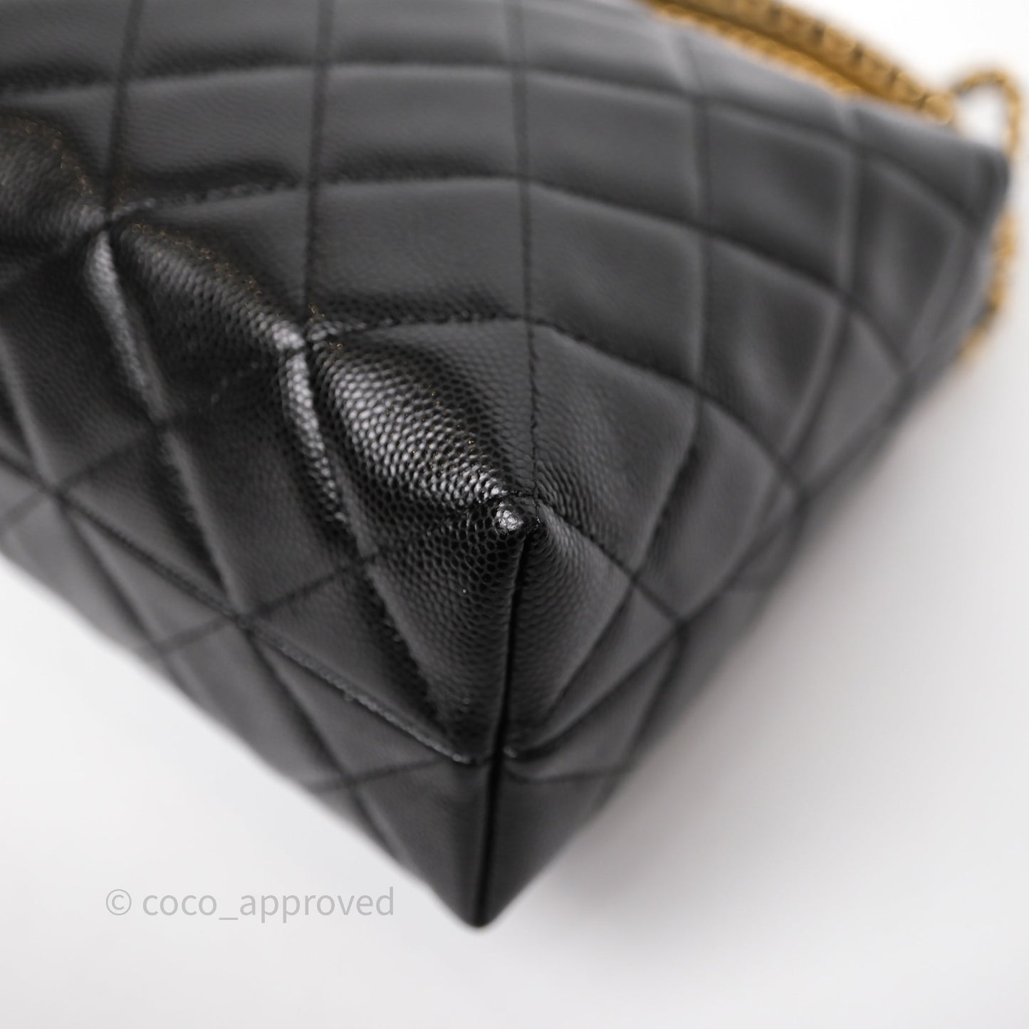 Chanel Metal Top Handle Clutch with Chain Black Caviar Aged Gold Hardware 24A
