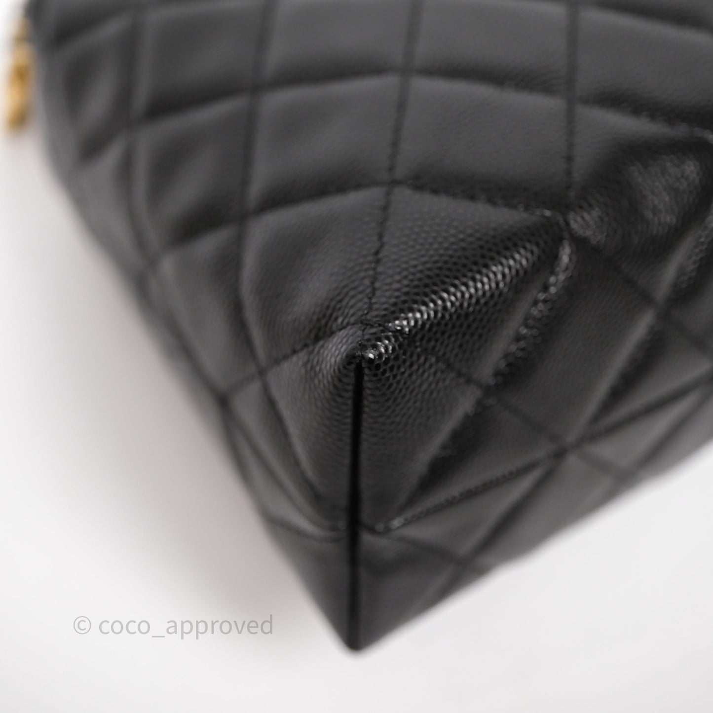 Chanel Metal Top Handle Clutch with Chain Black Caviar Aged Gold Hardware 24A