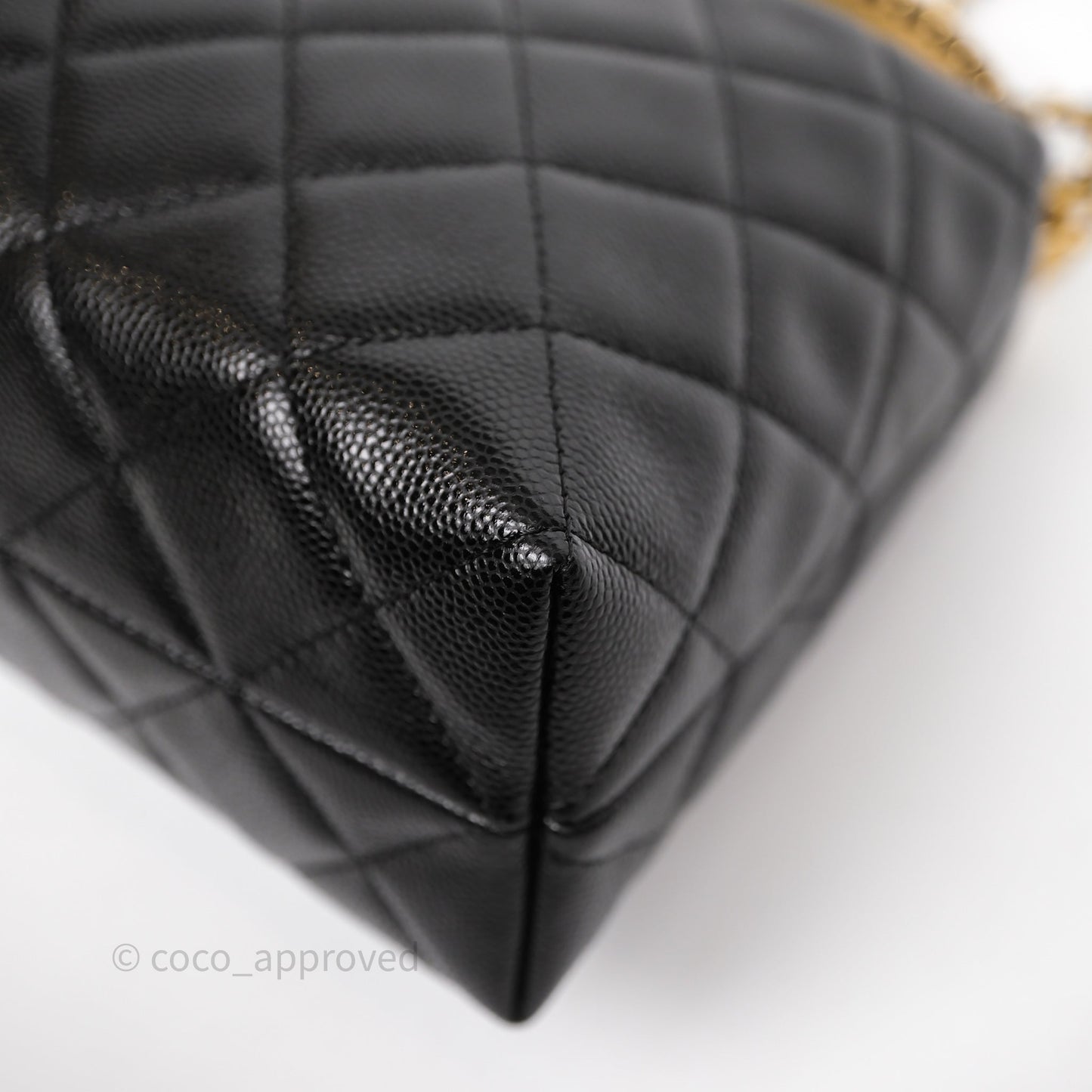 Chanel Metal Top Handle Clutch with Chain Black Caviar Aged Gold Hardware 24A