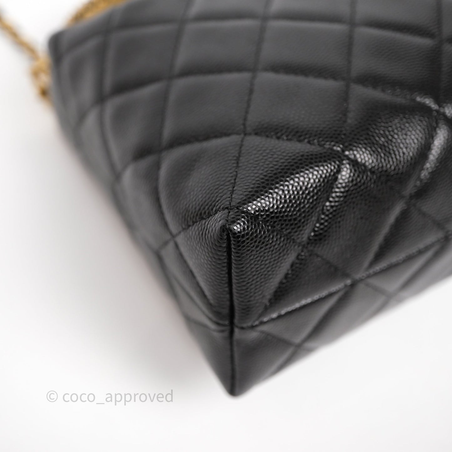 Chanel Metal Top Handle Clutch with Chain Black Caviar Aged Gold Hardware 24A