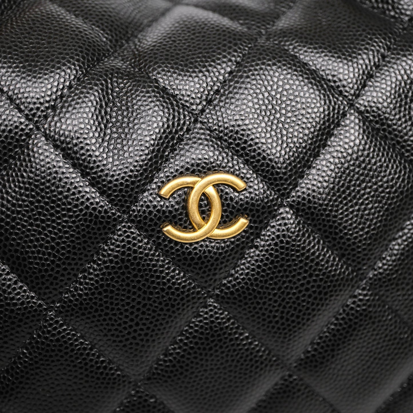 Chanel Metal Top Handle Clutch with Chain Black Caviar Aged Gold Hardware 24A