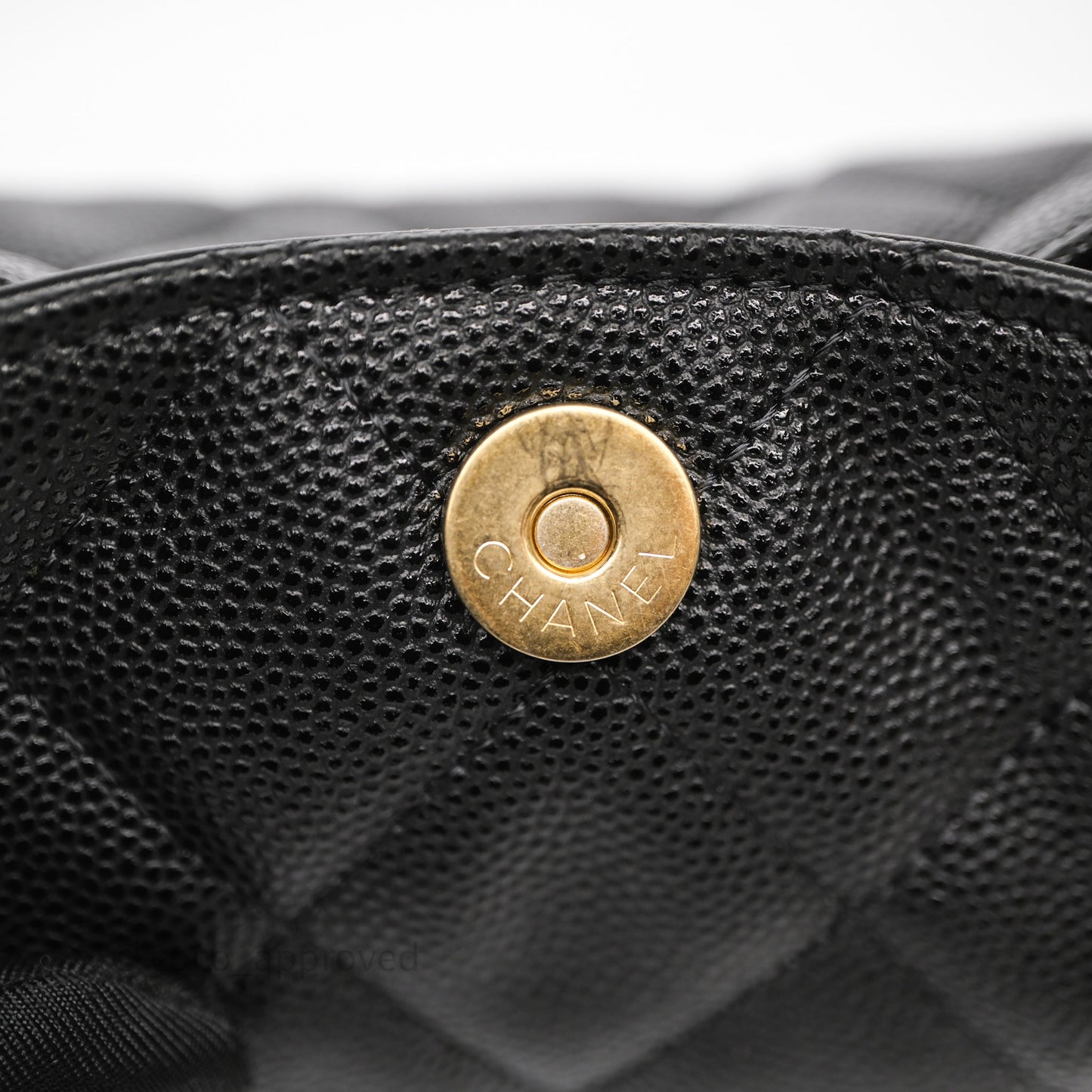 Chanel Metal Top Handle Clutch with Chain Black Caviar Aged Gold Hardware 24A