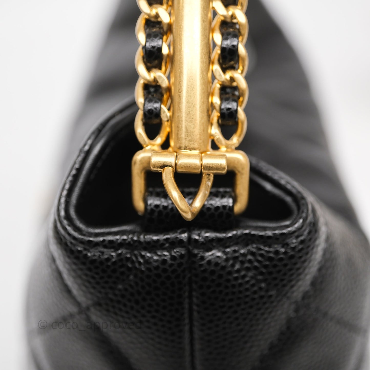 Chanel Metal Top Handle Clutch with Chain Black Caviar Aged Gold Hardware 24A