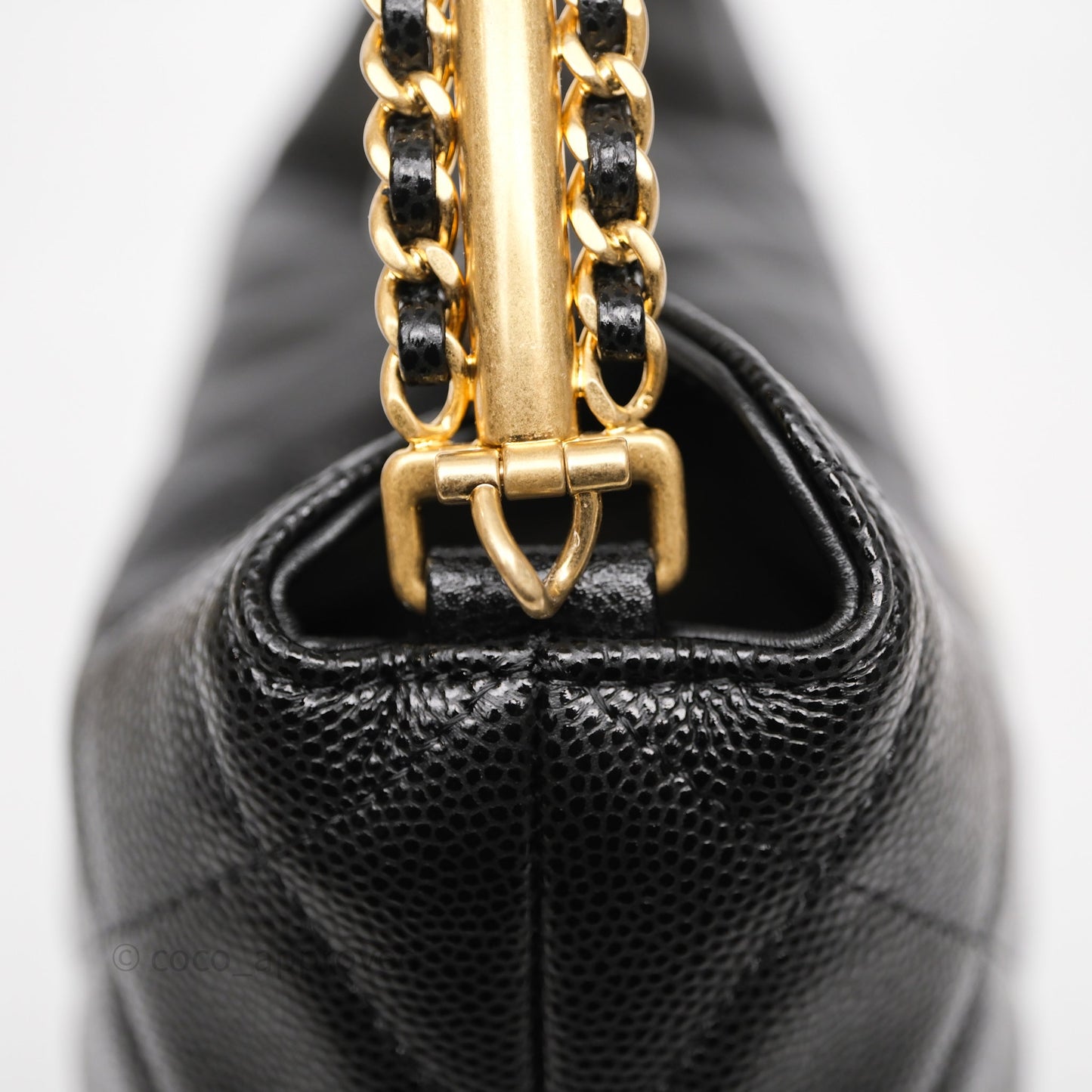 Chanel Metal Top Handle Clutch with Chain Black Caviar Aged Gold Hardware 24A
