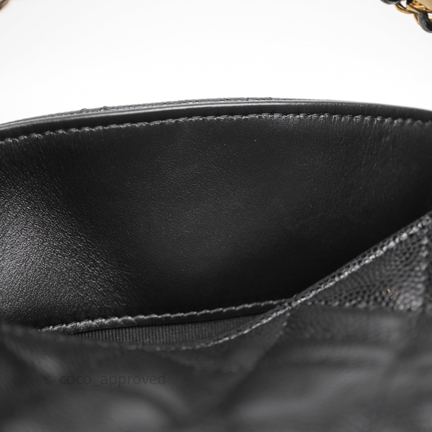 Chanel Metal Top Handle Clutch with Chain Black Caviar Aged Gold Hardware 24A