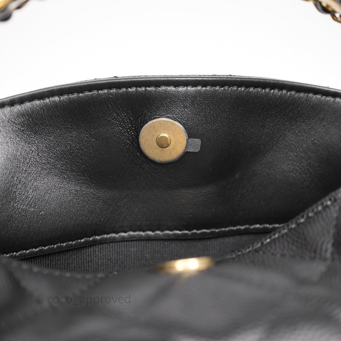 Chanel Metal Top Handle Clutch with Chain Black Caviar Aged Gold Hardware 24A