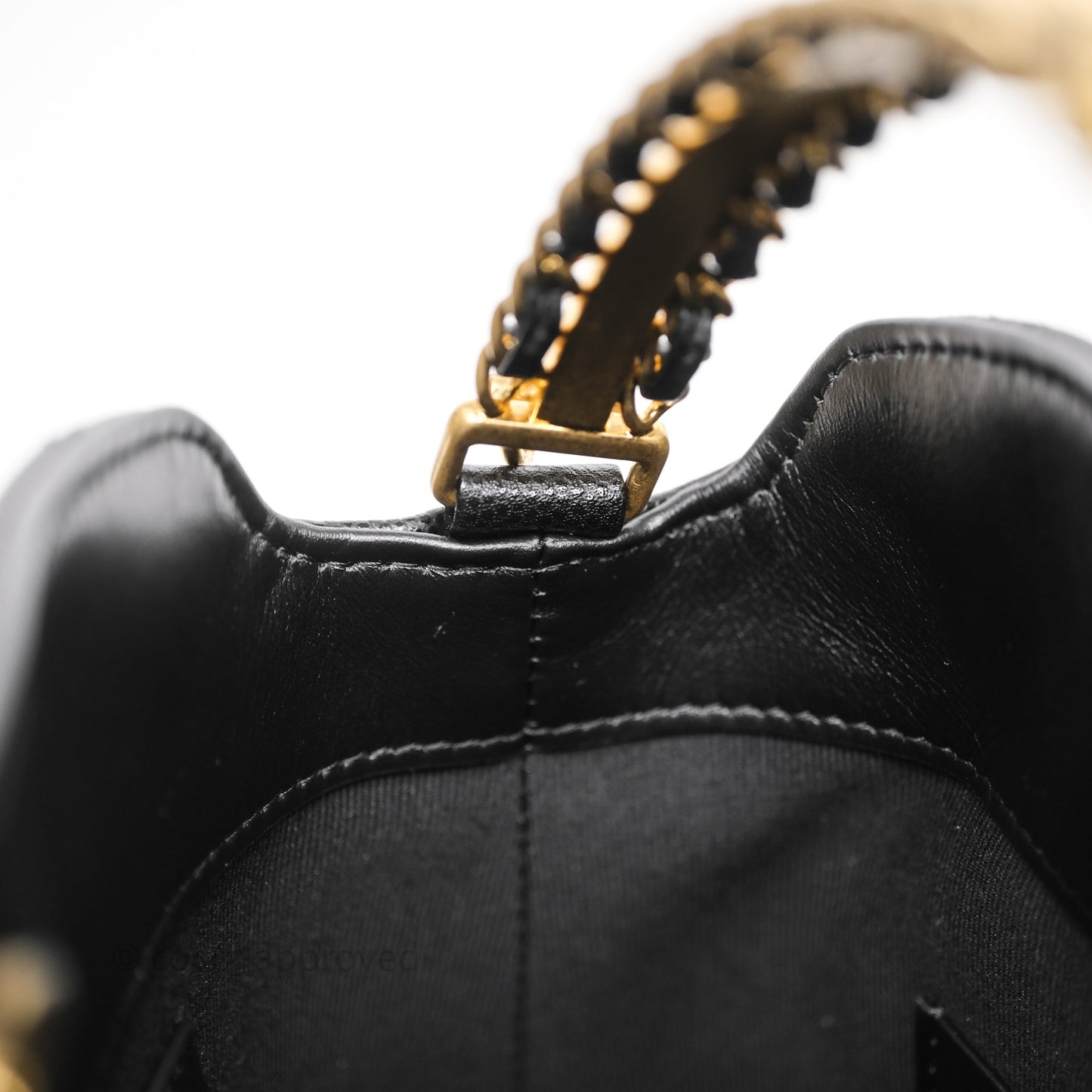Chanel Metal Top Handle Clutch with Chain Black Caviar Aged Gold Hardware 24A