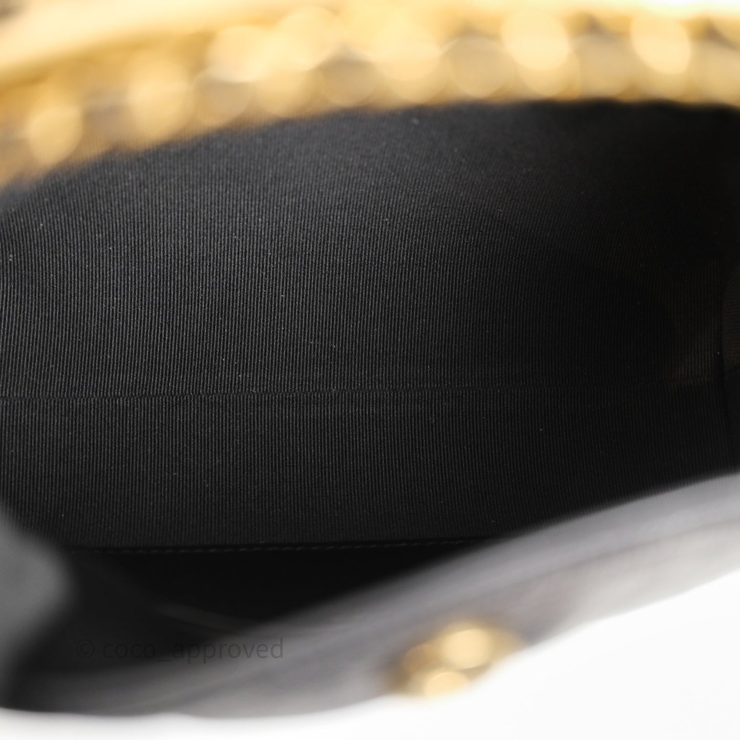 Chanel Metal Top Handle Clutch with Chain Black Caviar Aged Gold Hardware 24A