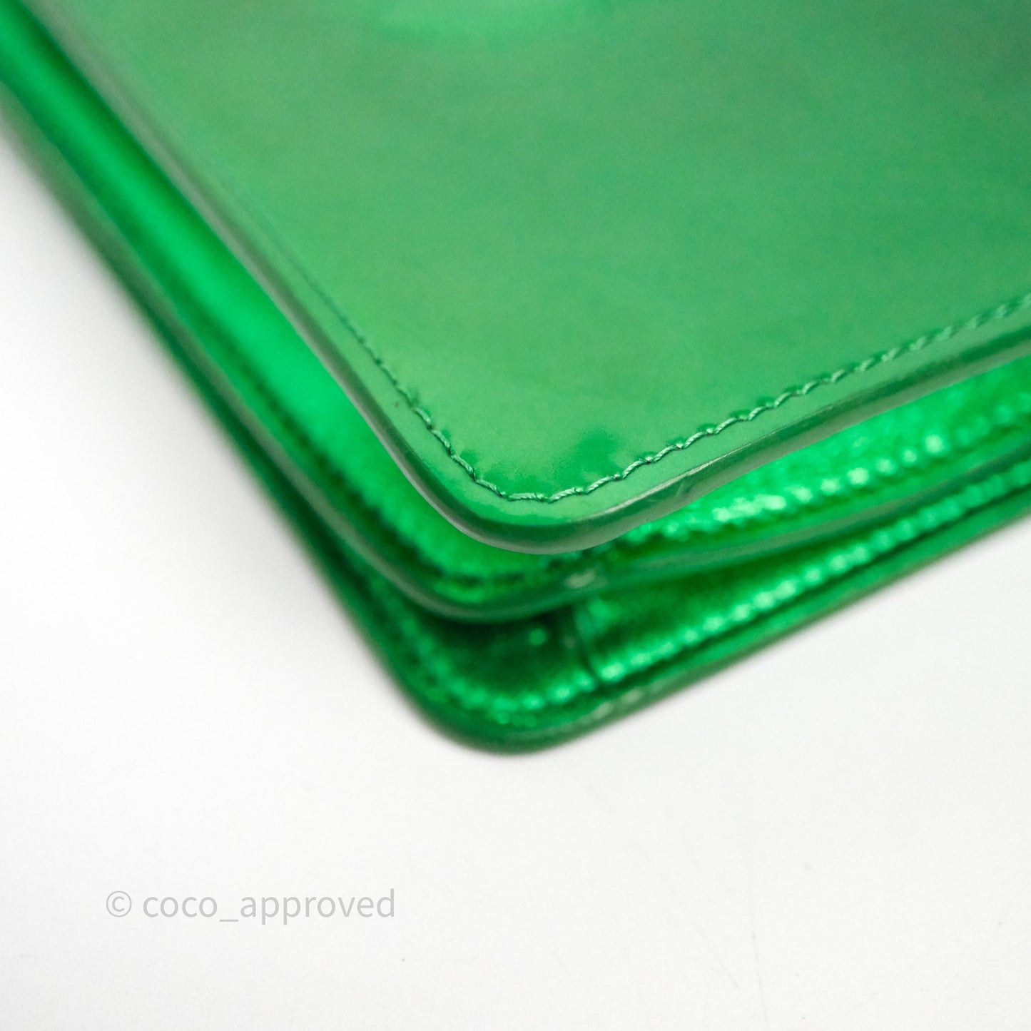 Chanel CC Phone Holder Metallic Green Patent Gun Metal Hardware