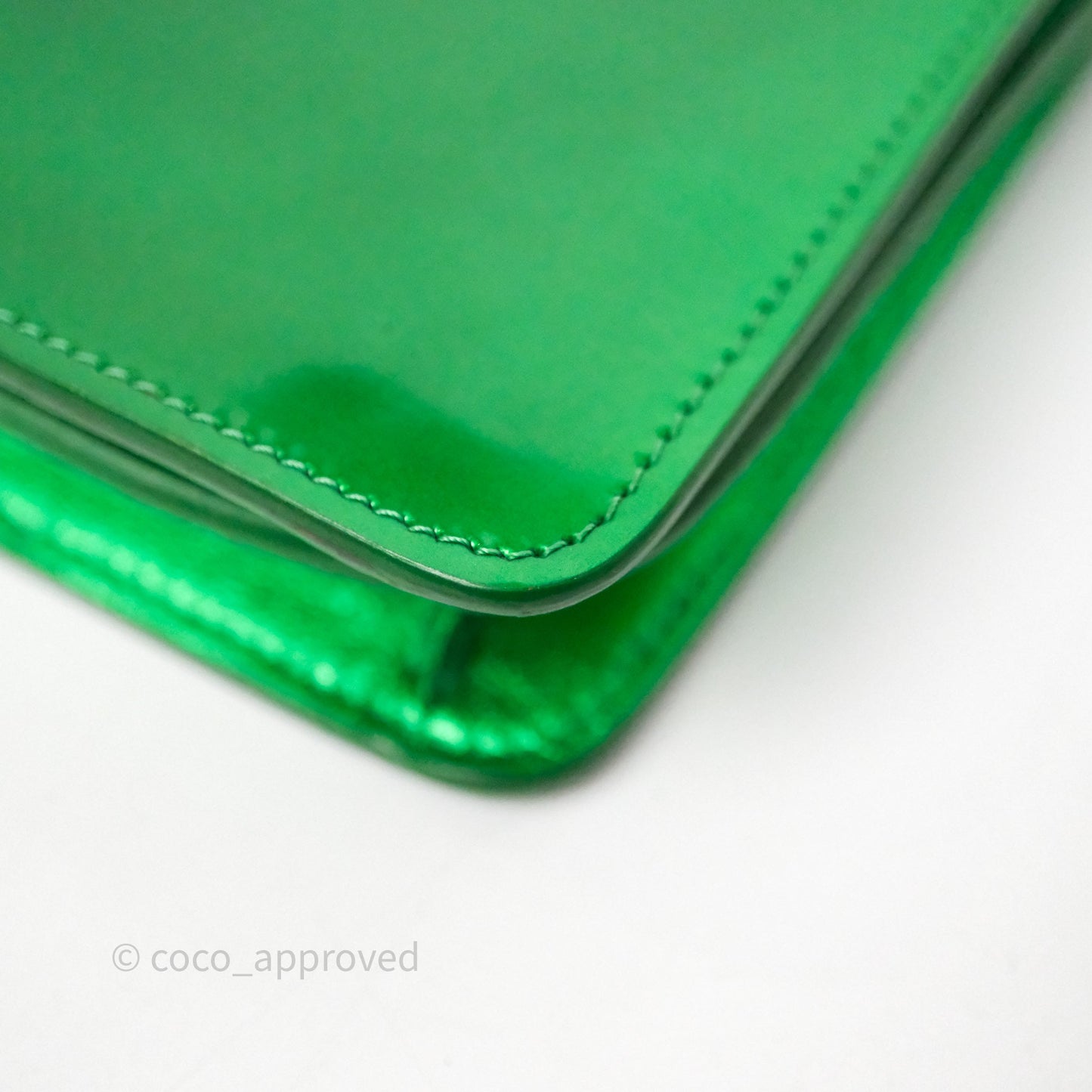 Chanel CC Phone Holder Metallic Green Patent Gun Metal Hardware