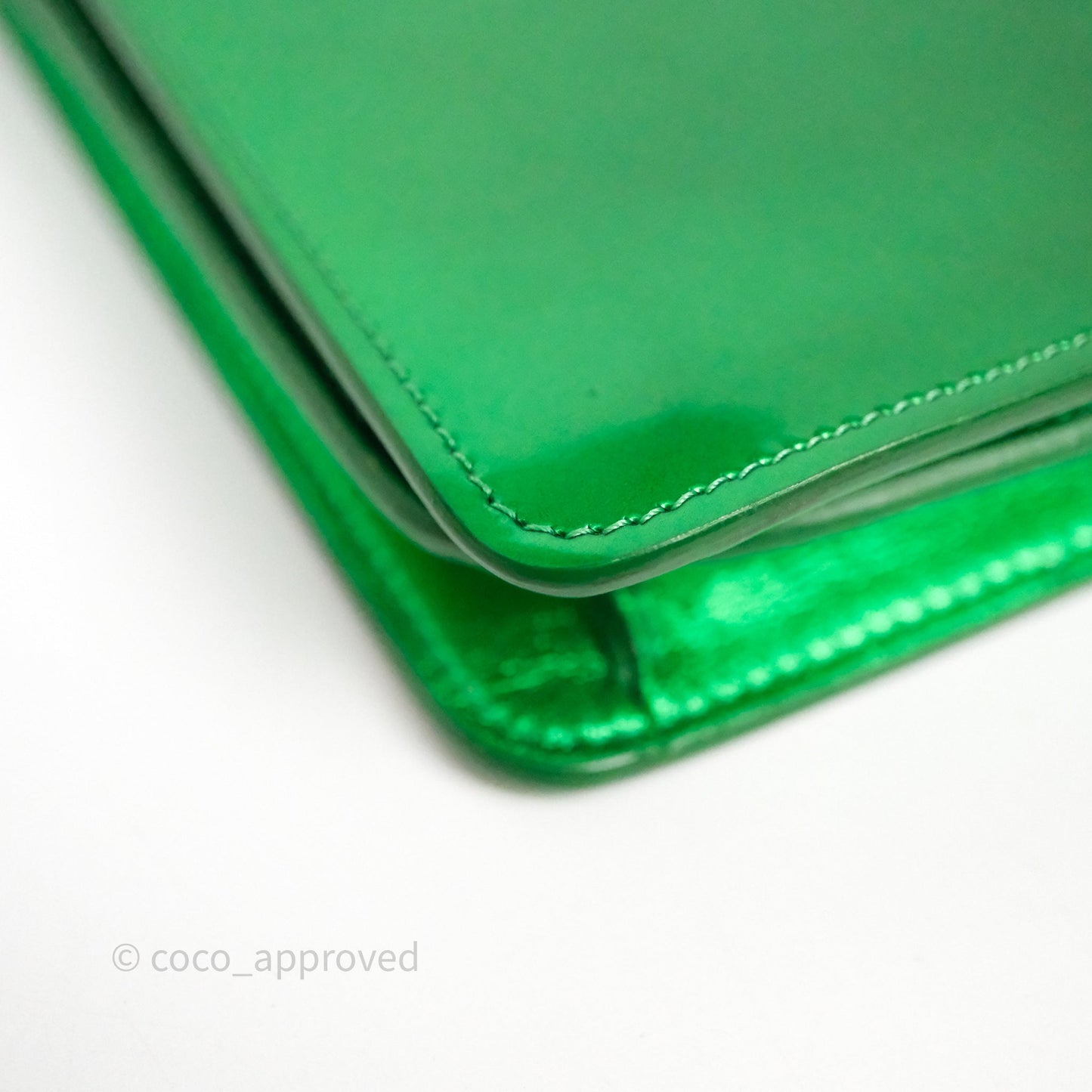 Chanel CC Phone Holder Metallic Green Patent Gun Metal Hardware