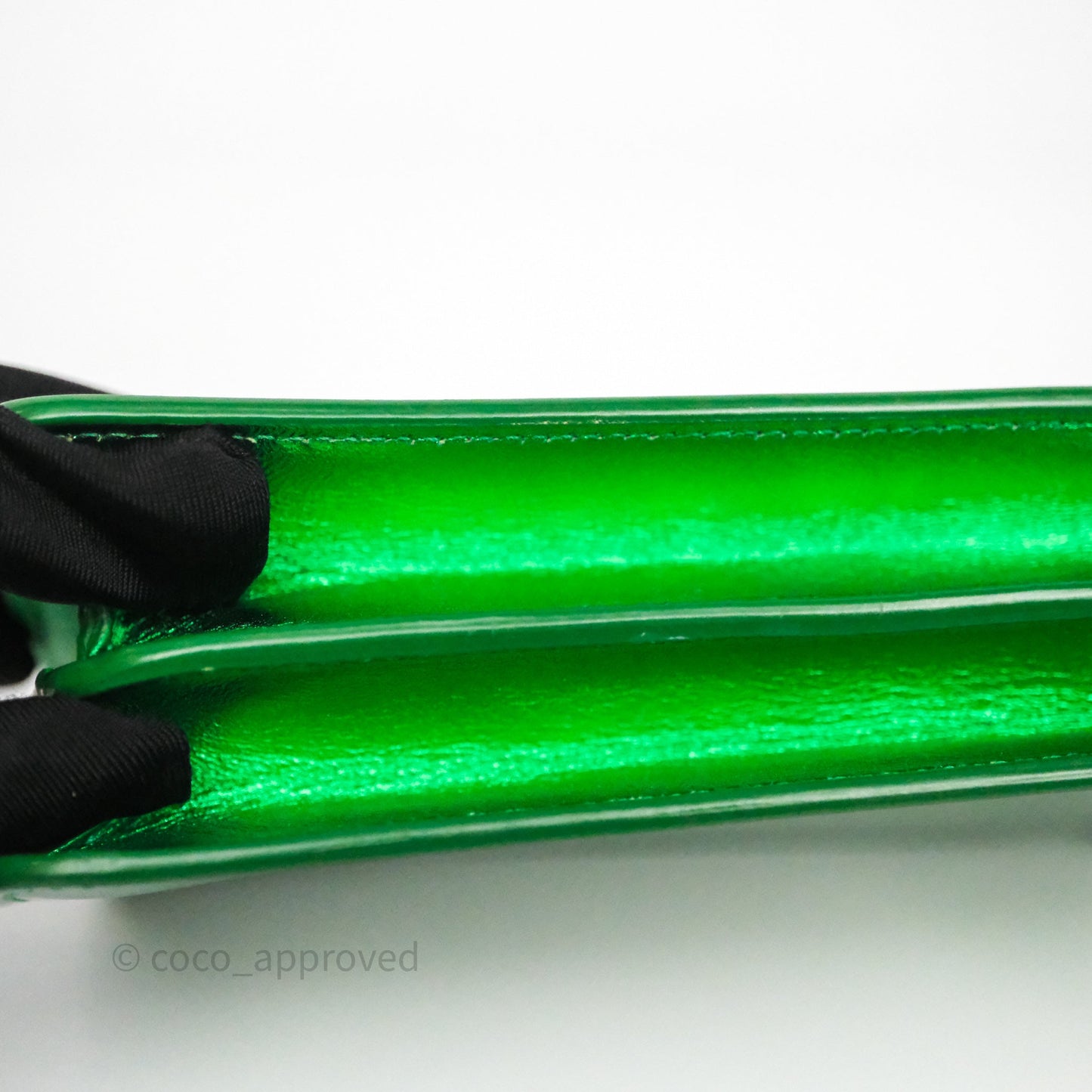 Chanel CC Phone Holder Metallic Green Patent Gun Metal Hardware