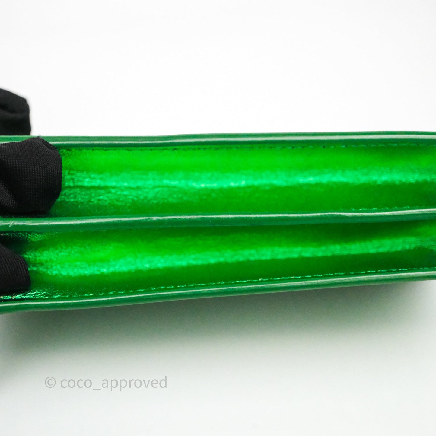 Chanel CC Phone Holder Metallic Green Patent Gun Metal Hardware
