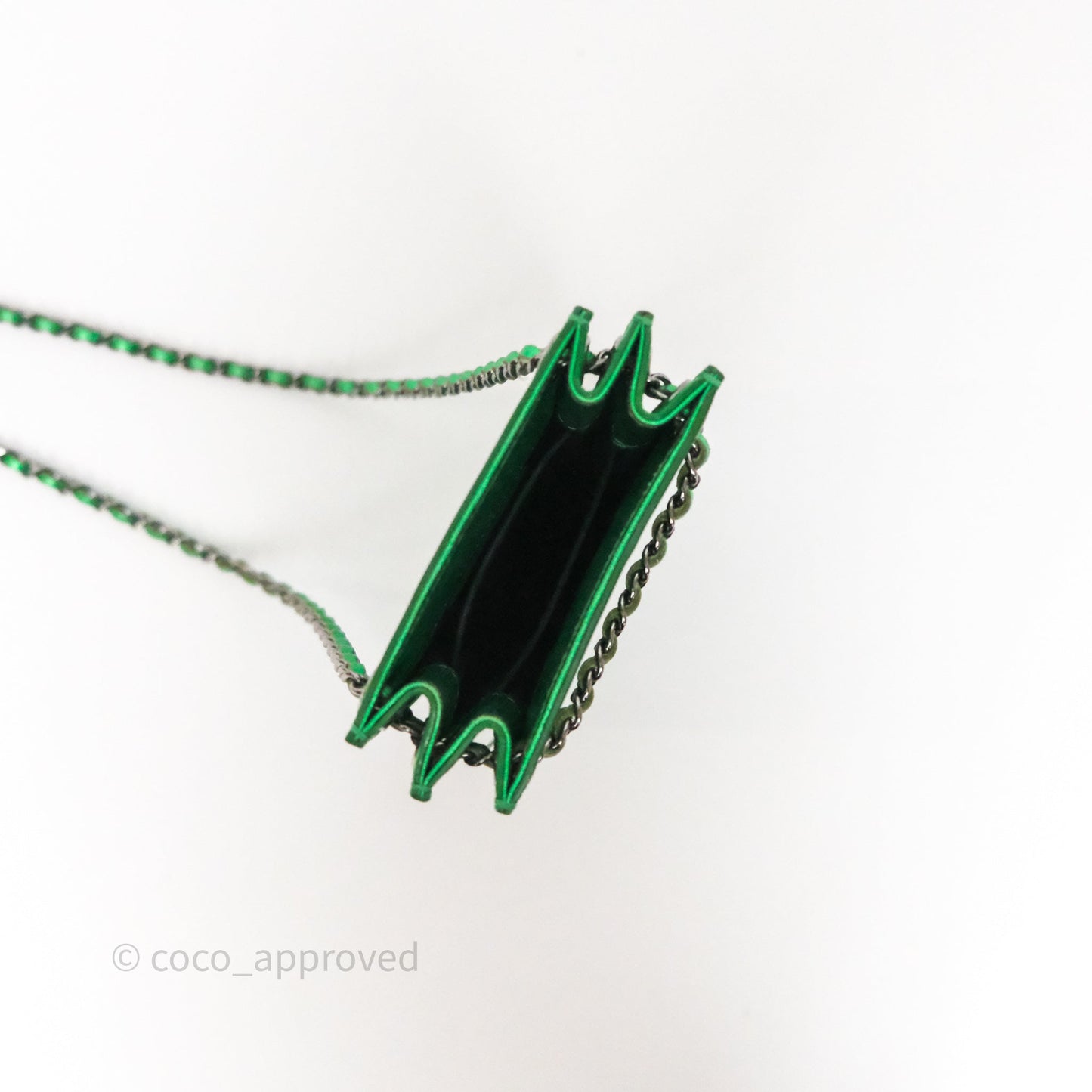 Chanel CC Phone Holder Metallic Green Patent Gun Metal Hardware