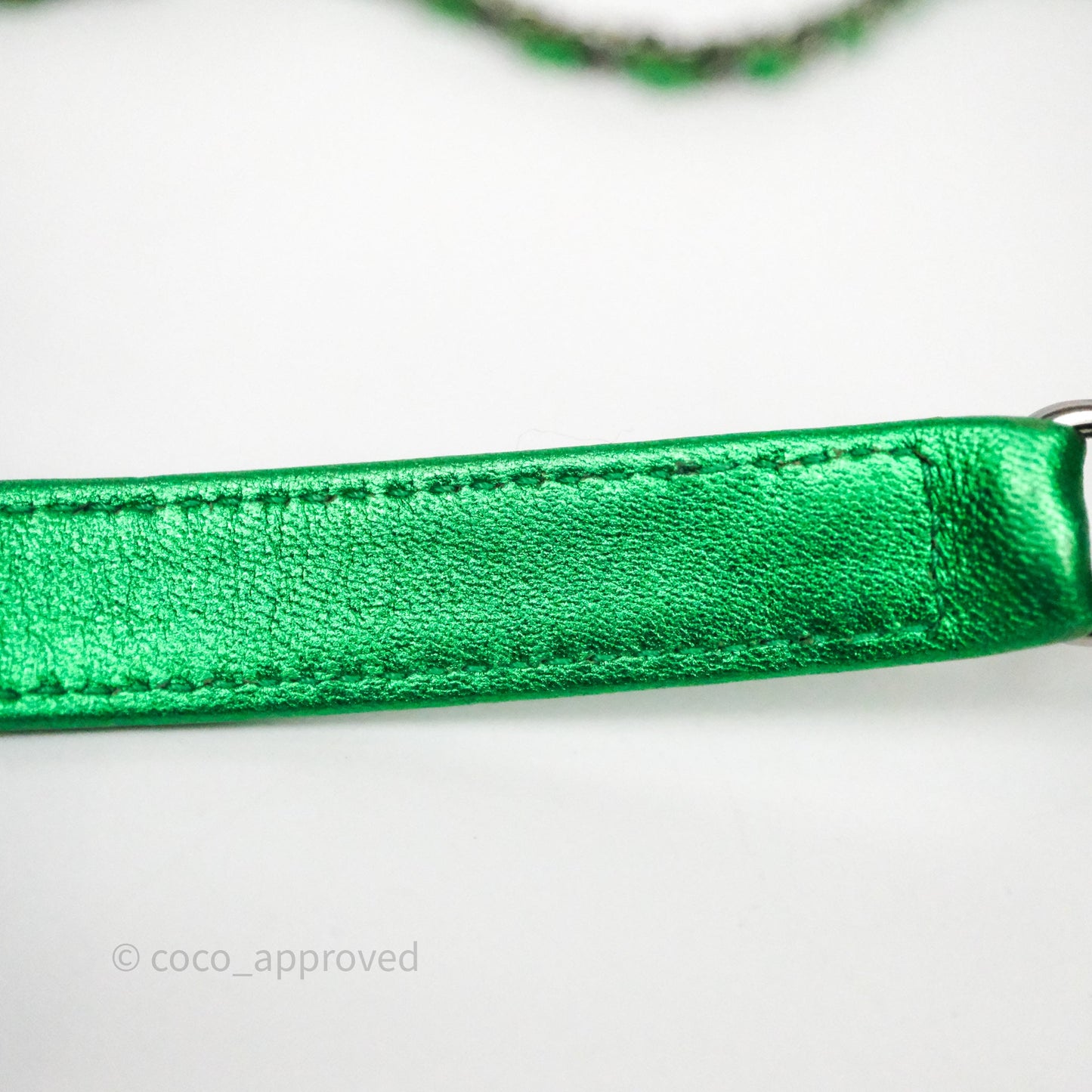 Chanel CC Phone Holder Metallic Green Patent Gun Metal Hardware