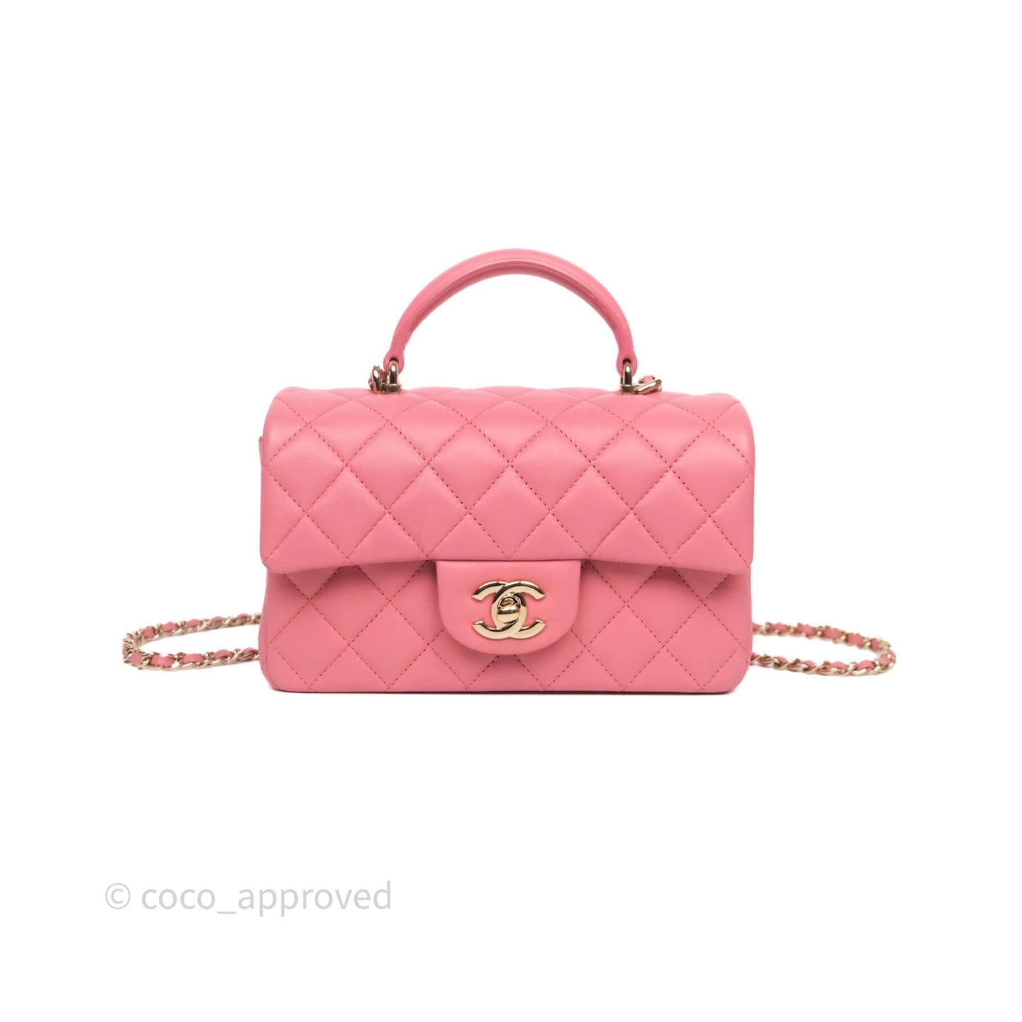 Chanel Top Handle Mini Rectangular Flap Pink Lambskin Gold Hardware