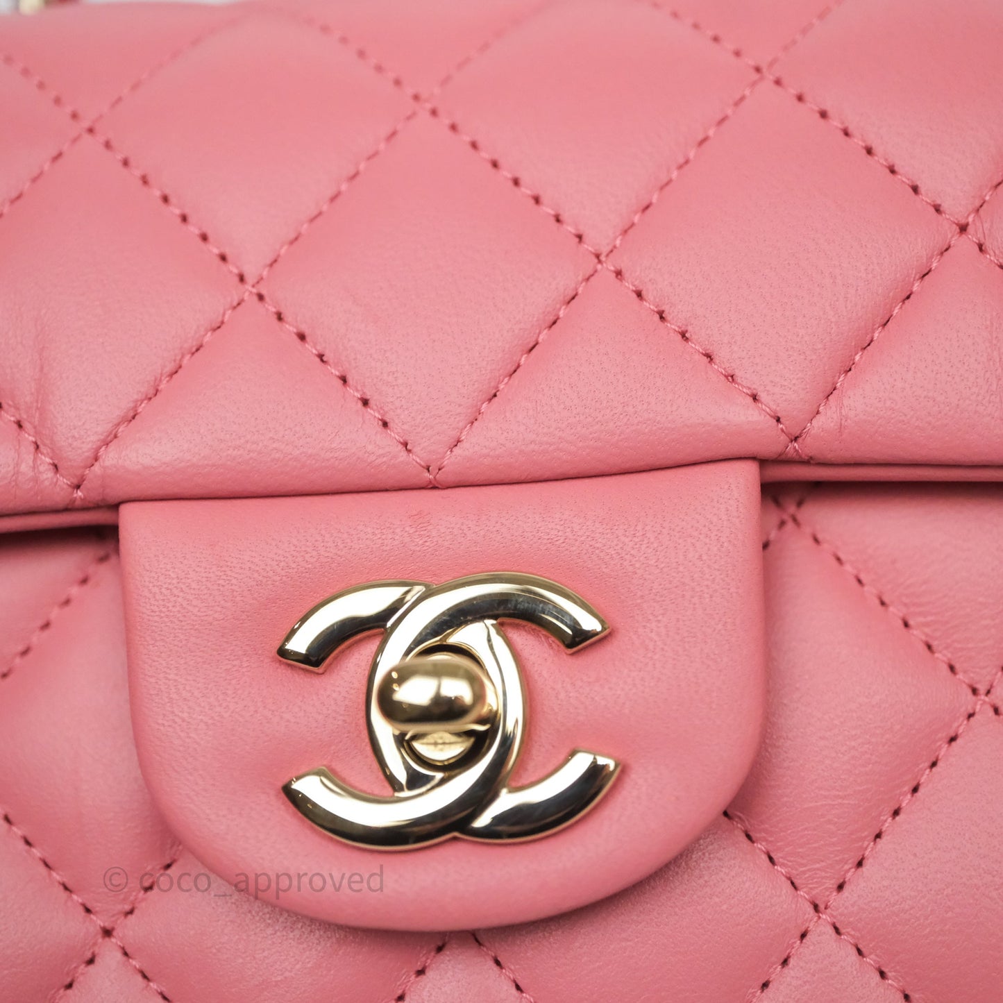 Chanel Top Handle Mini Rectangular Flap Pink Lambskin Gold Hardware